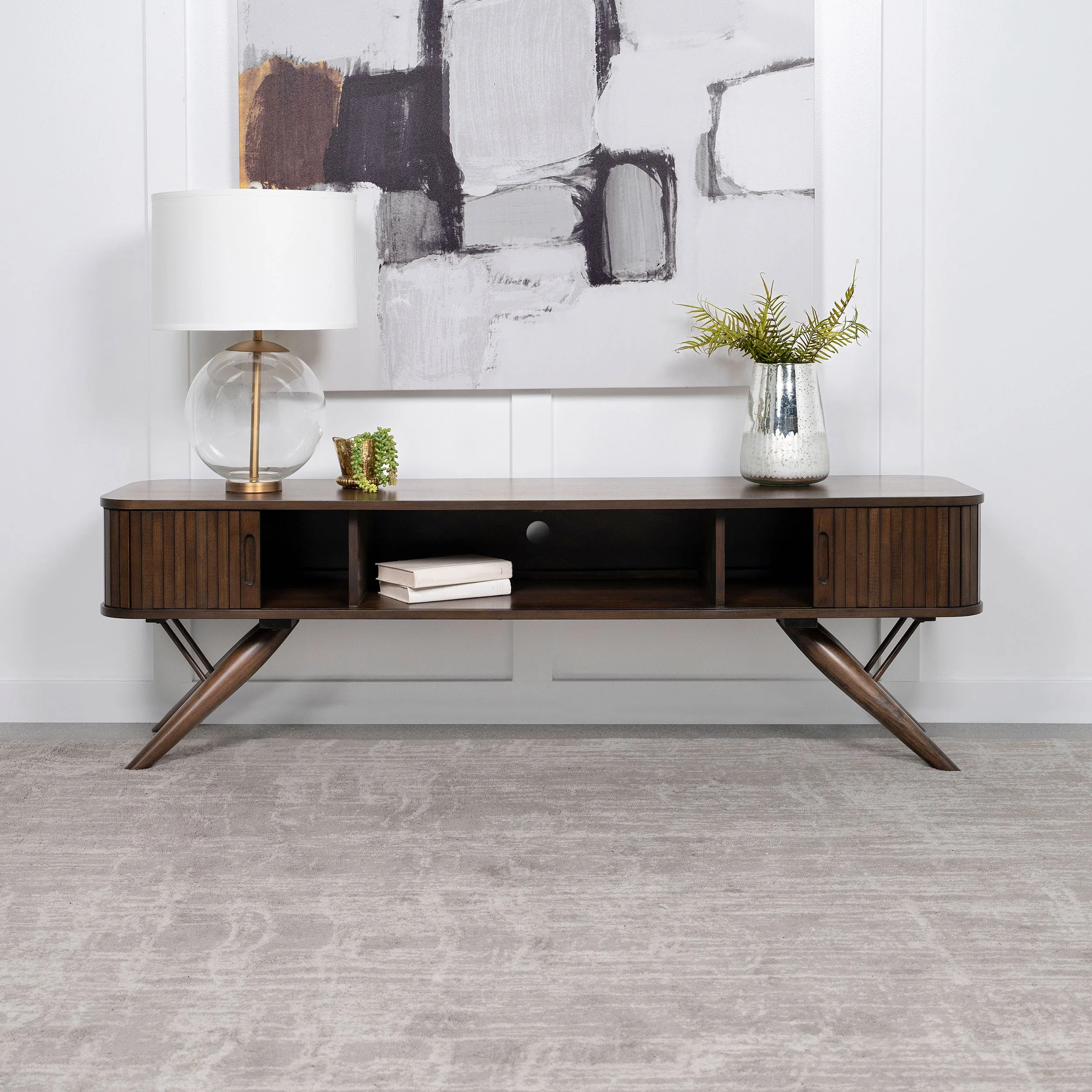 Valna Wood 71-inch TV Stand with Sliding Doors Walnut - Image 3