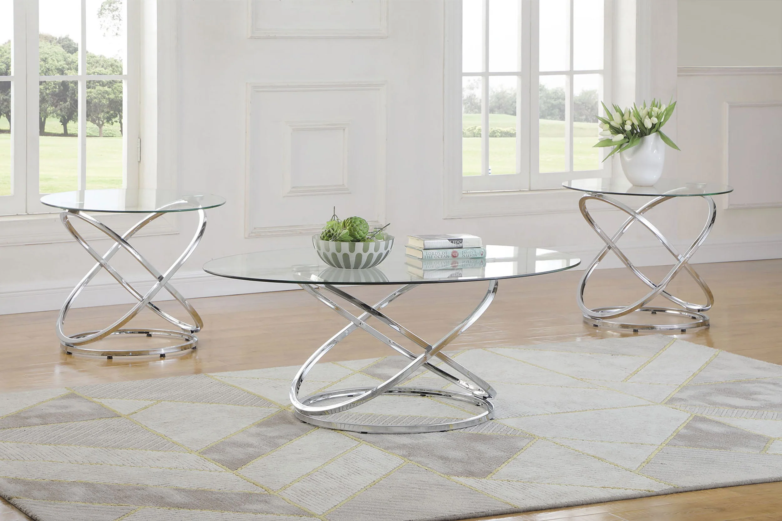 Warren 3-piece Oval Glass Top Coffee Table Set Chrome - Image 2