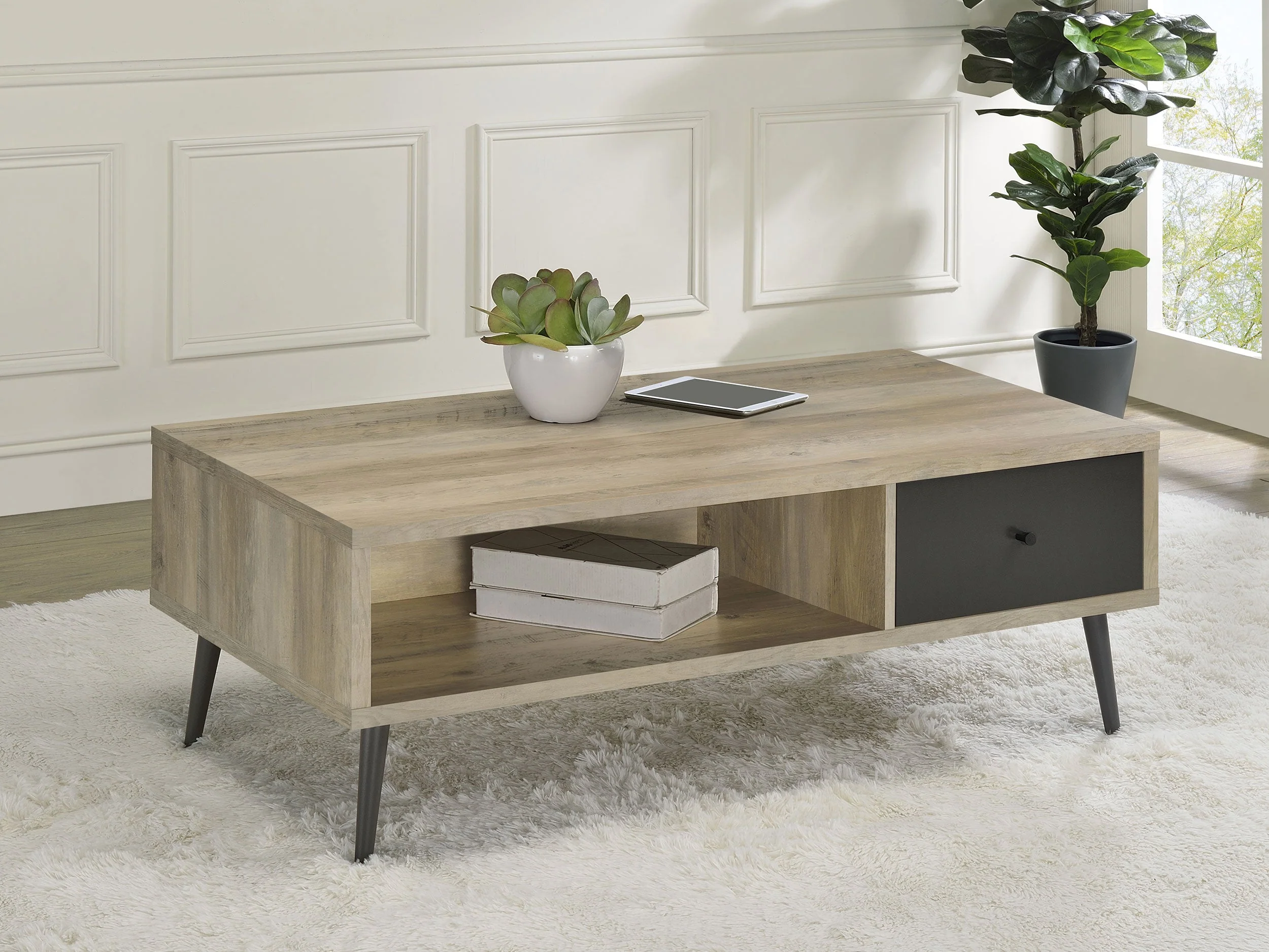 Welsh 1-drawer Engineered Wood Coffee Table Distressed Pine - Image 3