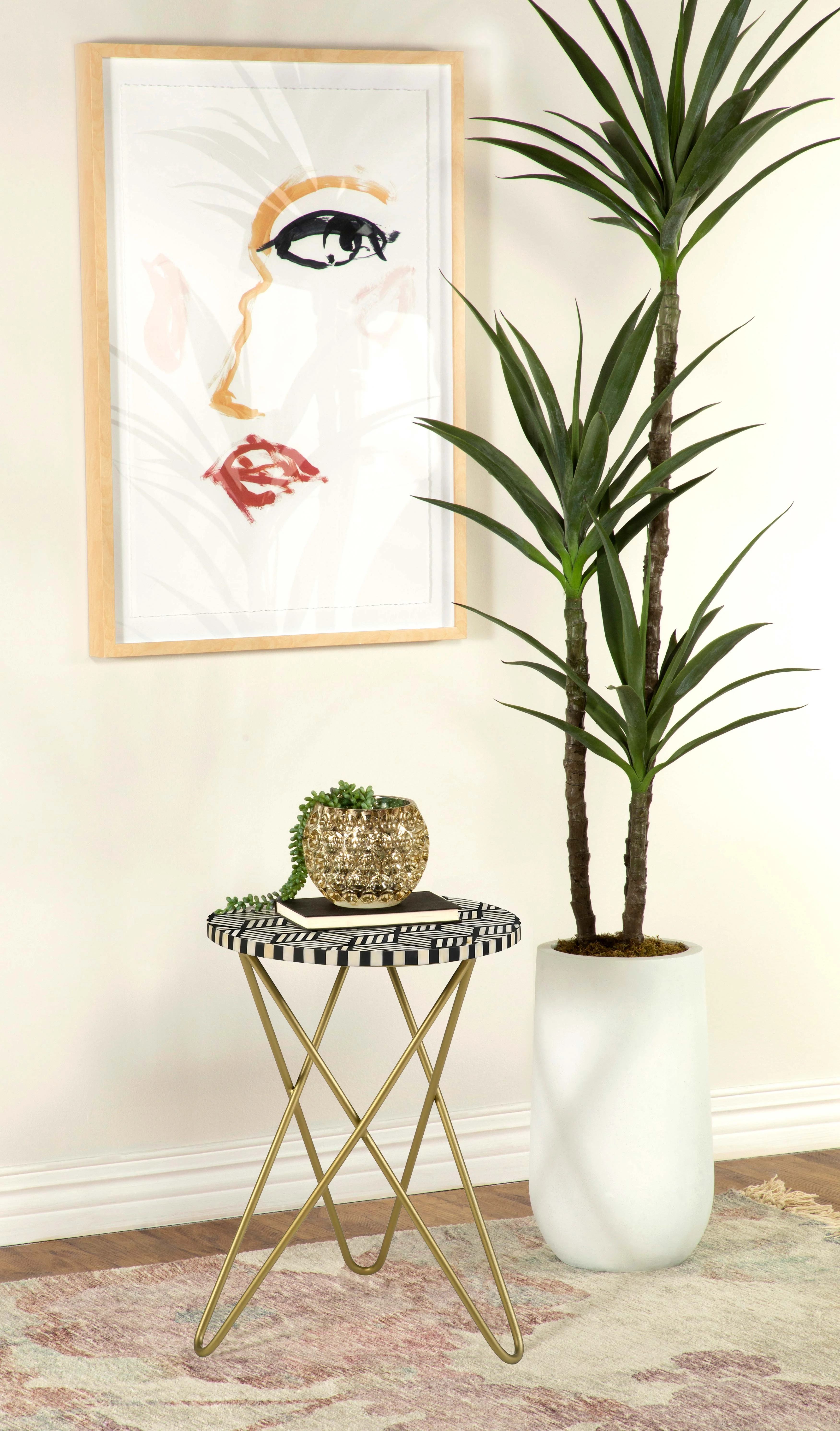 Xenia Round Bone Inlay Accent Side Table White and Gold - Image 3