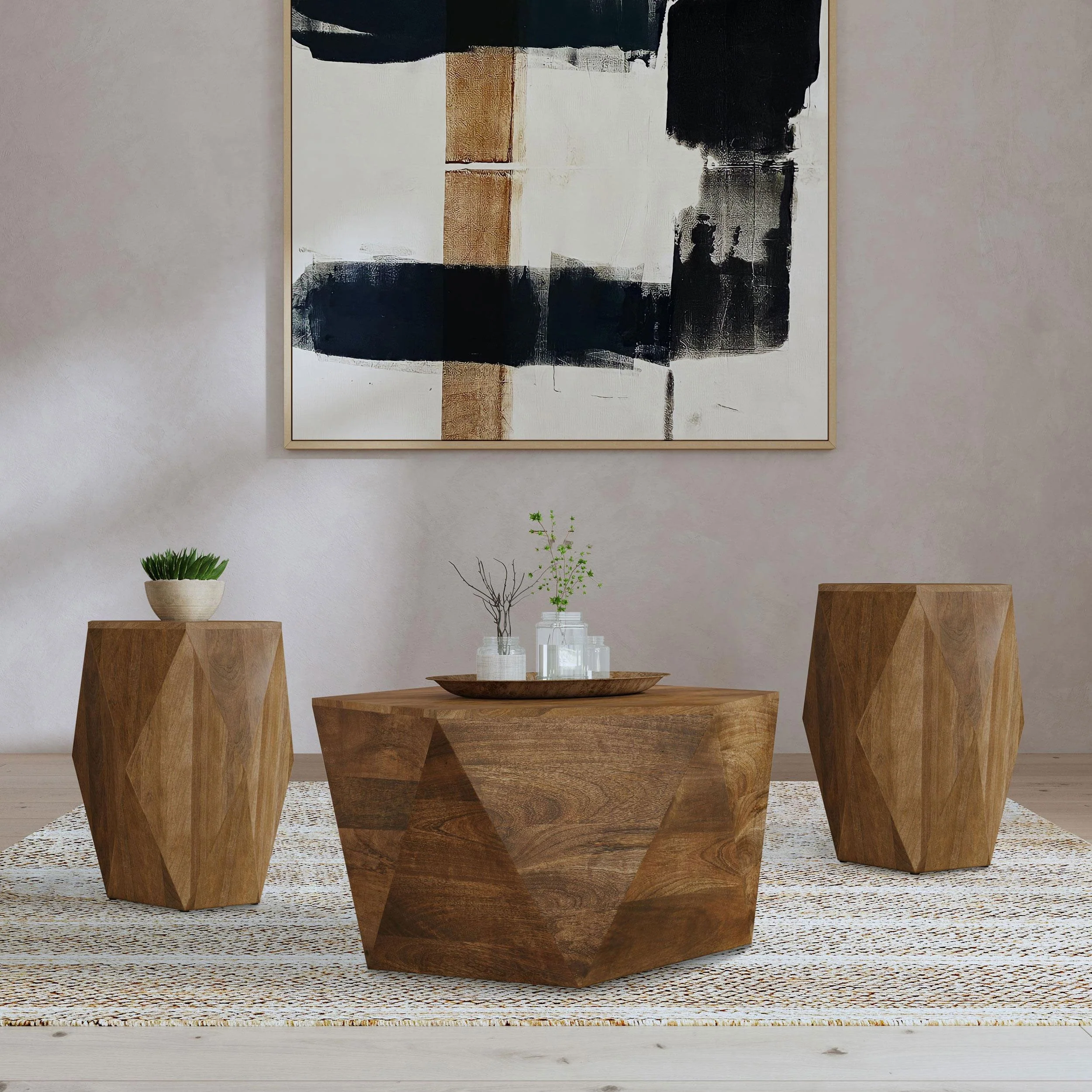 Zalika Solid Wood Coffee and End Table Set Natural - Image 4
