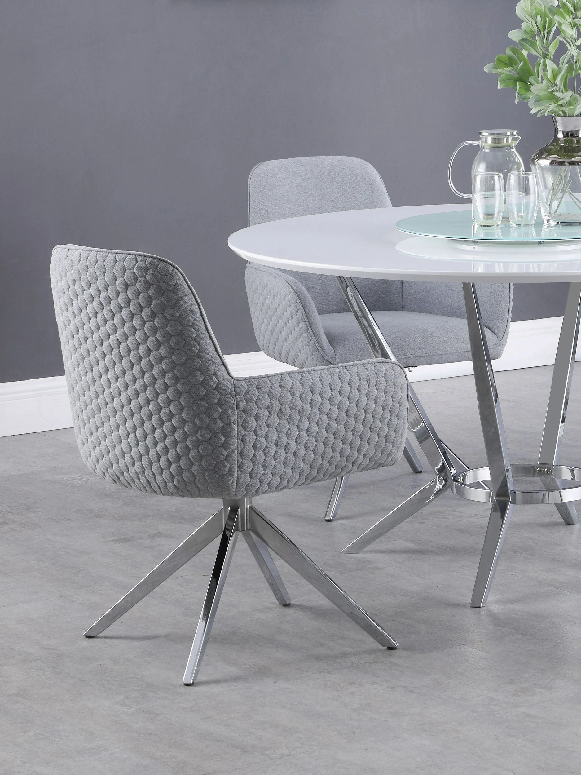 Abby Fabric Upholstered Swivel Dining Arm Chair Light Grey - Image 3