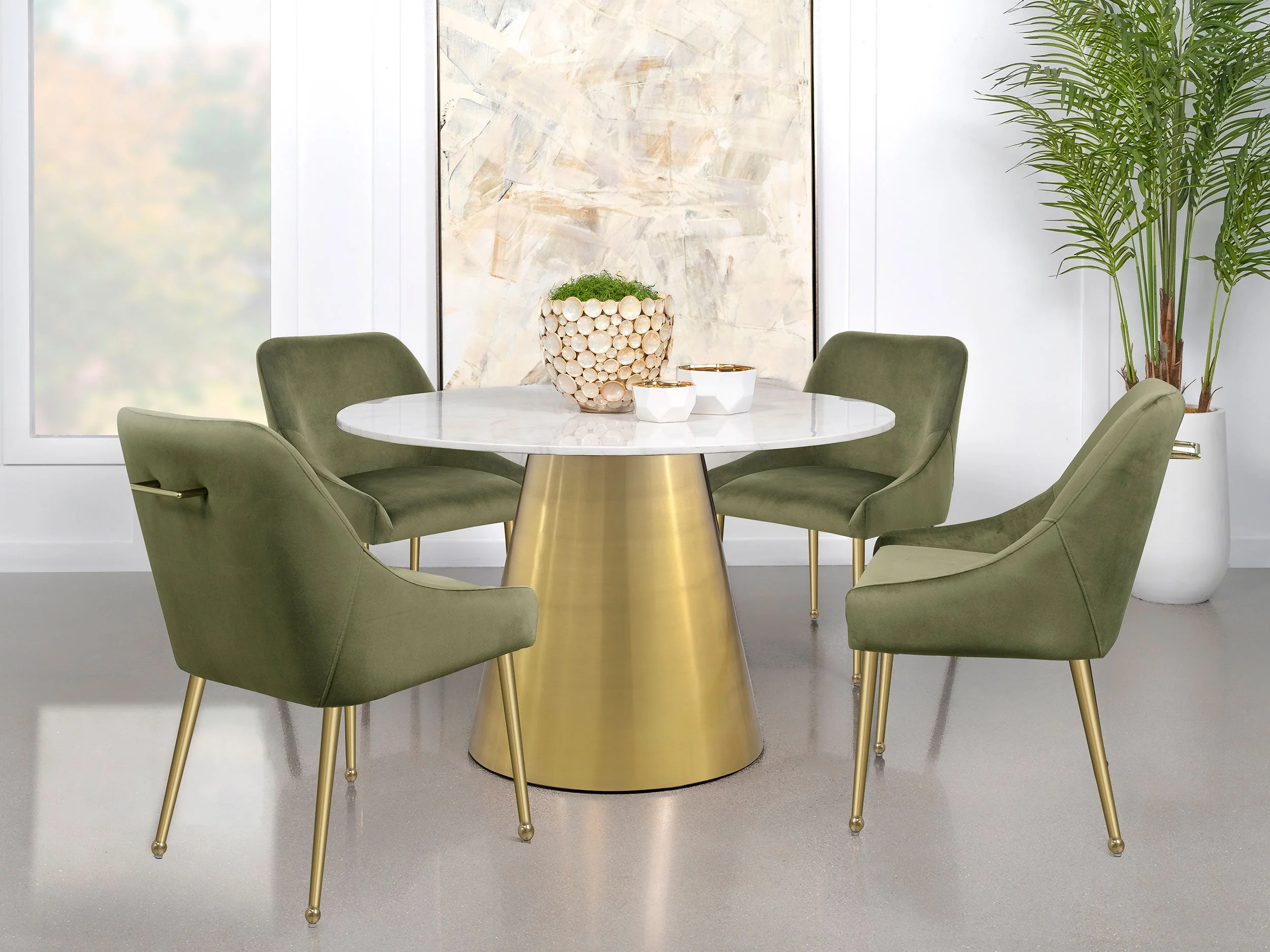 Ambrose Round 50-inch Marble Top Dining Table Brushed Gold - Image 11