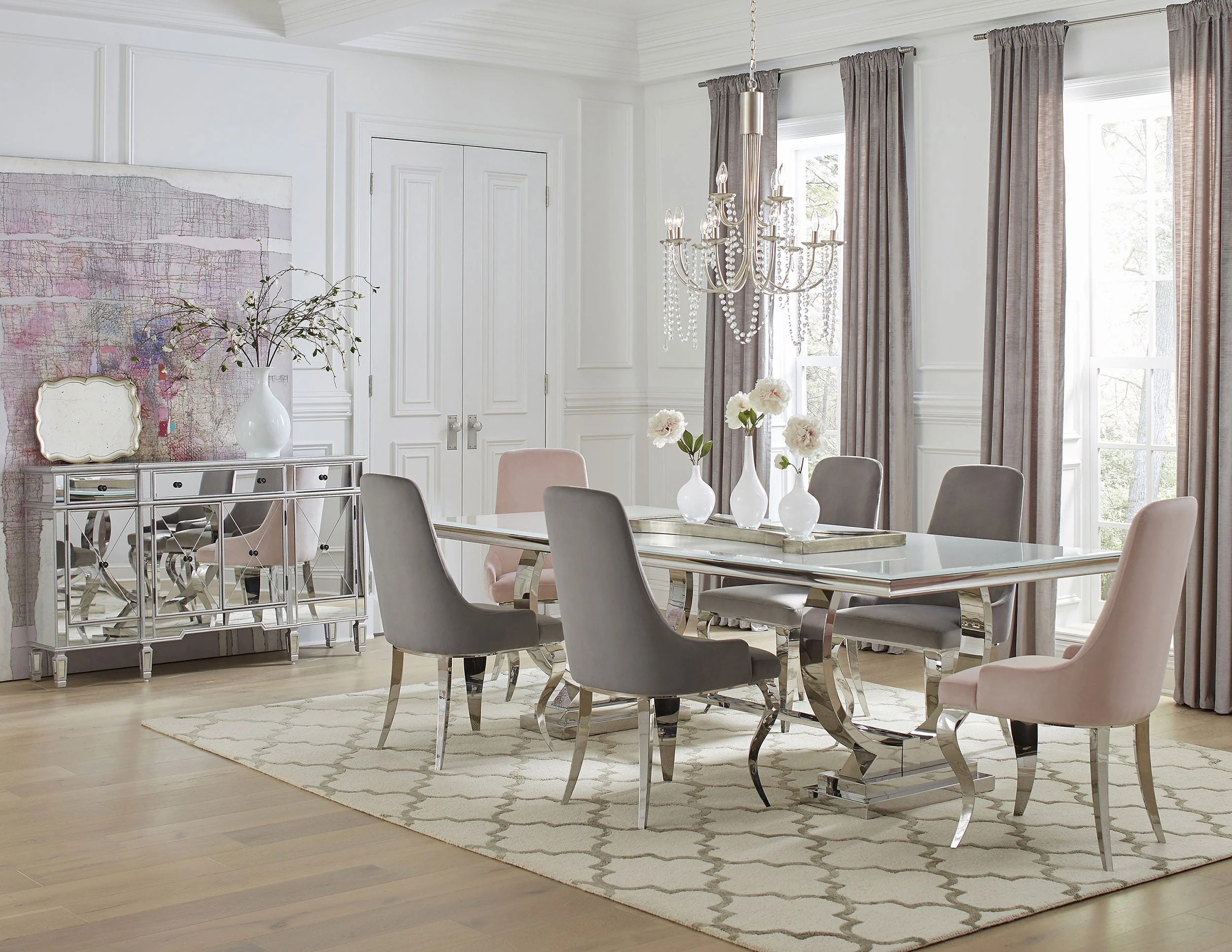 Antoine Rectangular 95-inch Glass Top Dining Table - Image 9