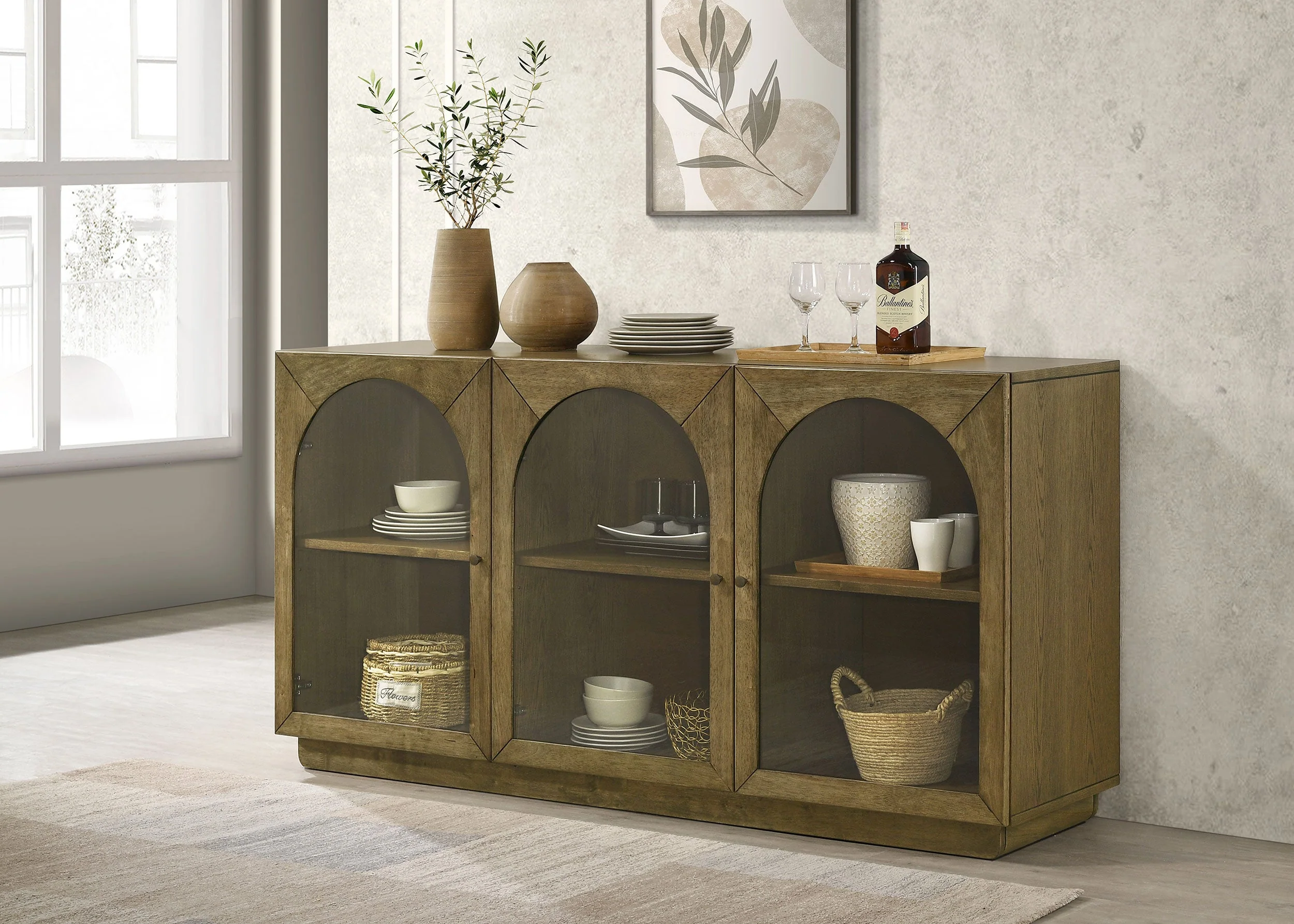 Castlewood 71-inch Dining Sideboard Buffet Server Brown Oak - Image 3
