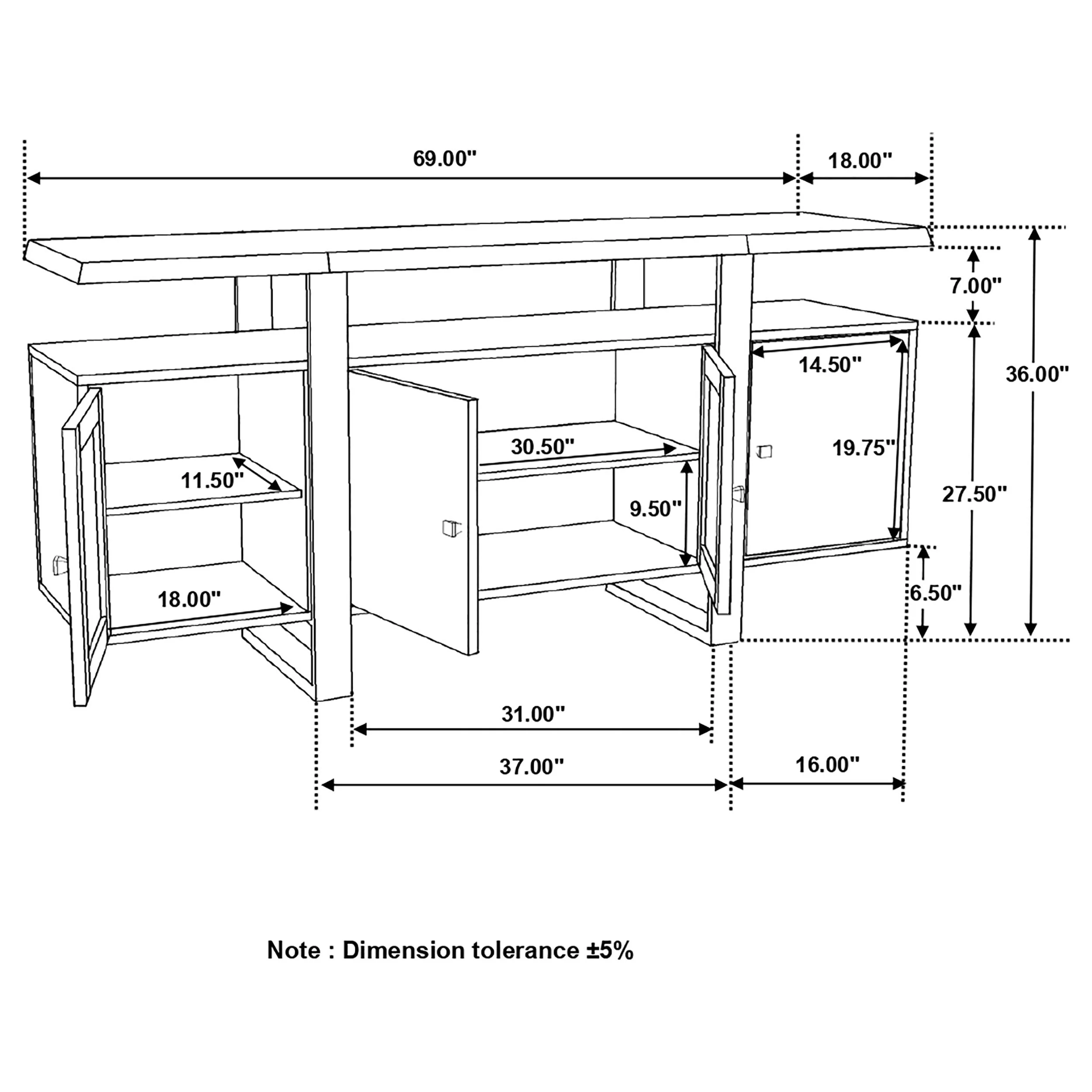 Ditman 4-door Solid Wood Sideboard Buffet Grey Sheesham - Image 11