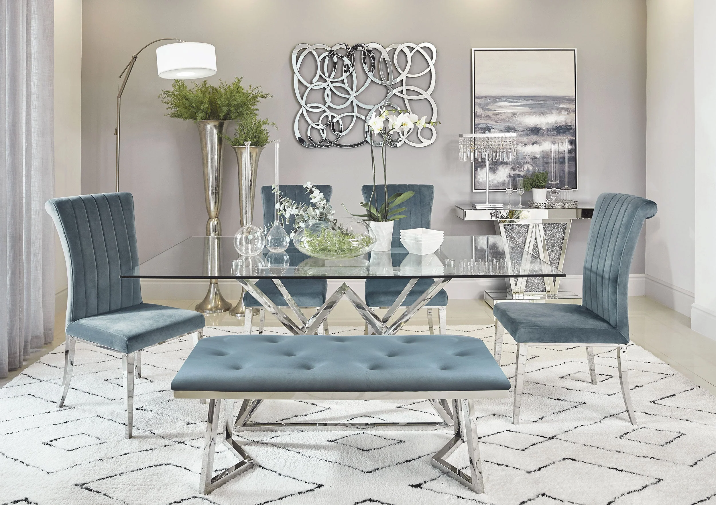 Beaufort Velvet Upholstered Dining Bench Steel Grey - Image 7