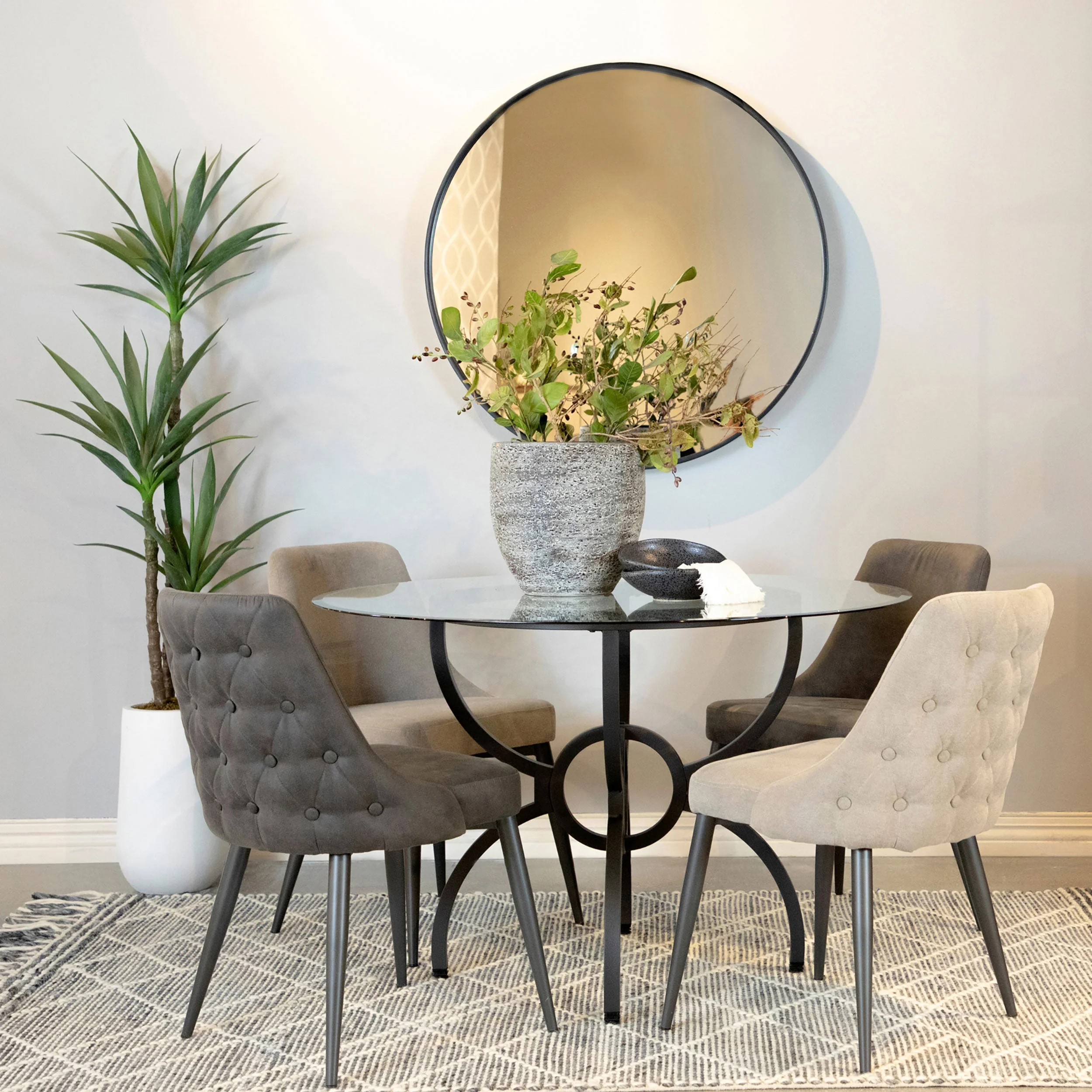 Aviano Round 48-inch Glass Top Metal Dining Table Gunmetal - Image 12