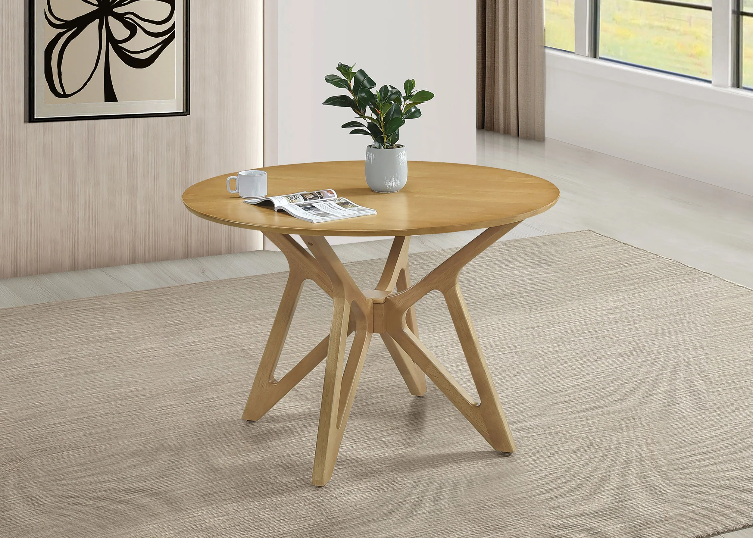 Elowen Round 42-inch Solid Wood Dining Table Light Walnut - Image 3