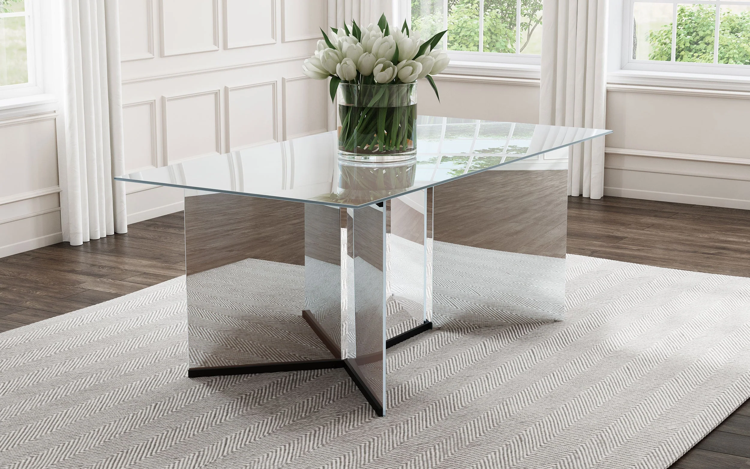 Emery 76-inch Rectangular Mirrored Dining Table Silver - Image 3