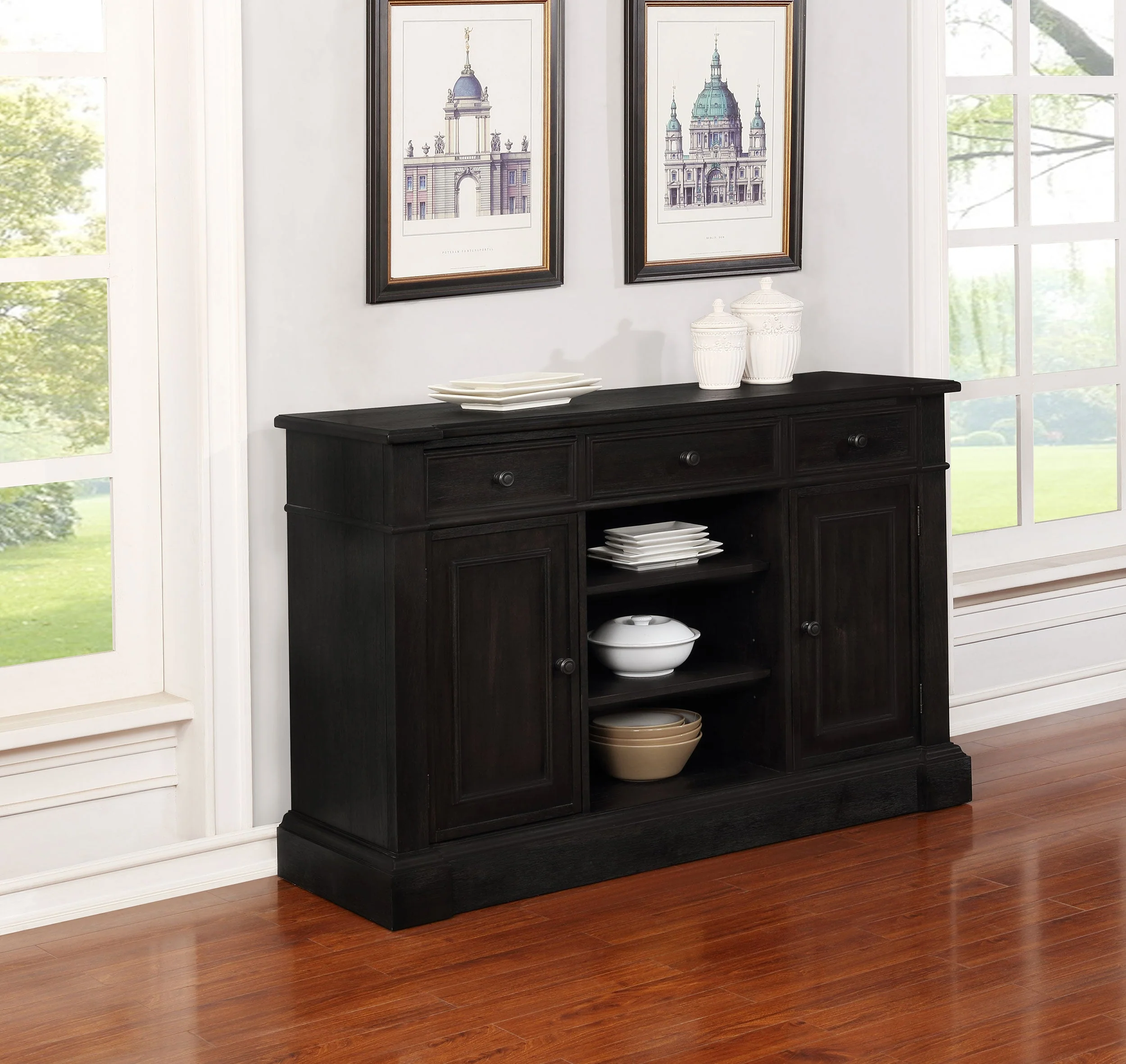 Phelps 2-door Sideboard Buffet Cabinet Distressed Noir - Image 3