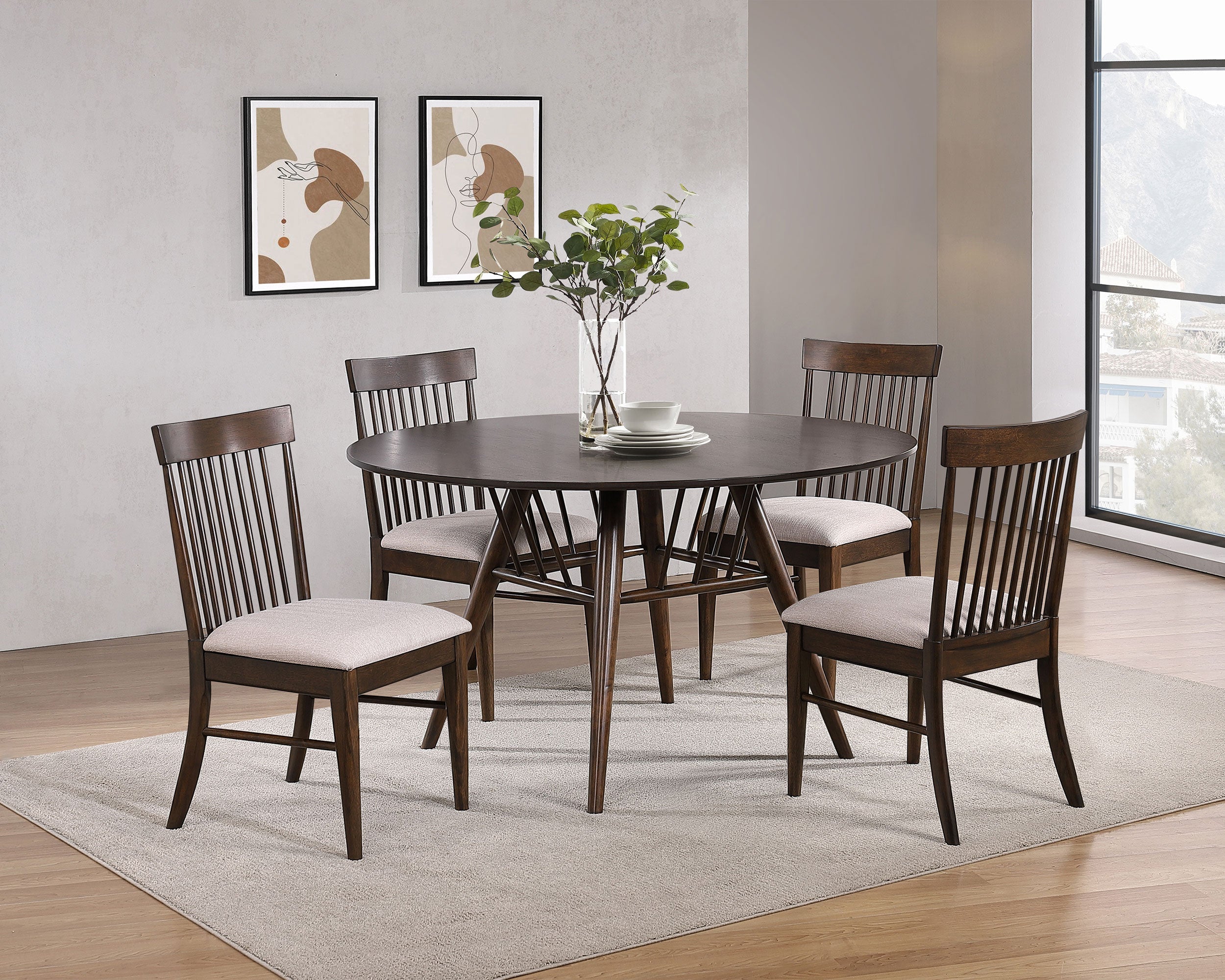 Everton Round 53-inch Wood Dining Table Dark Walnut - Image 9