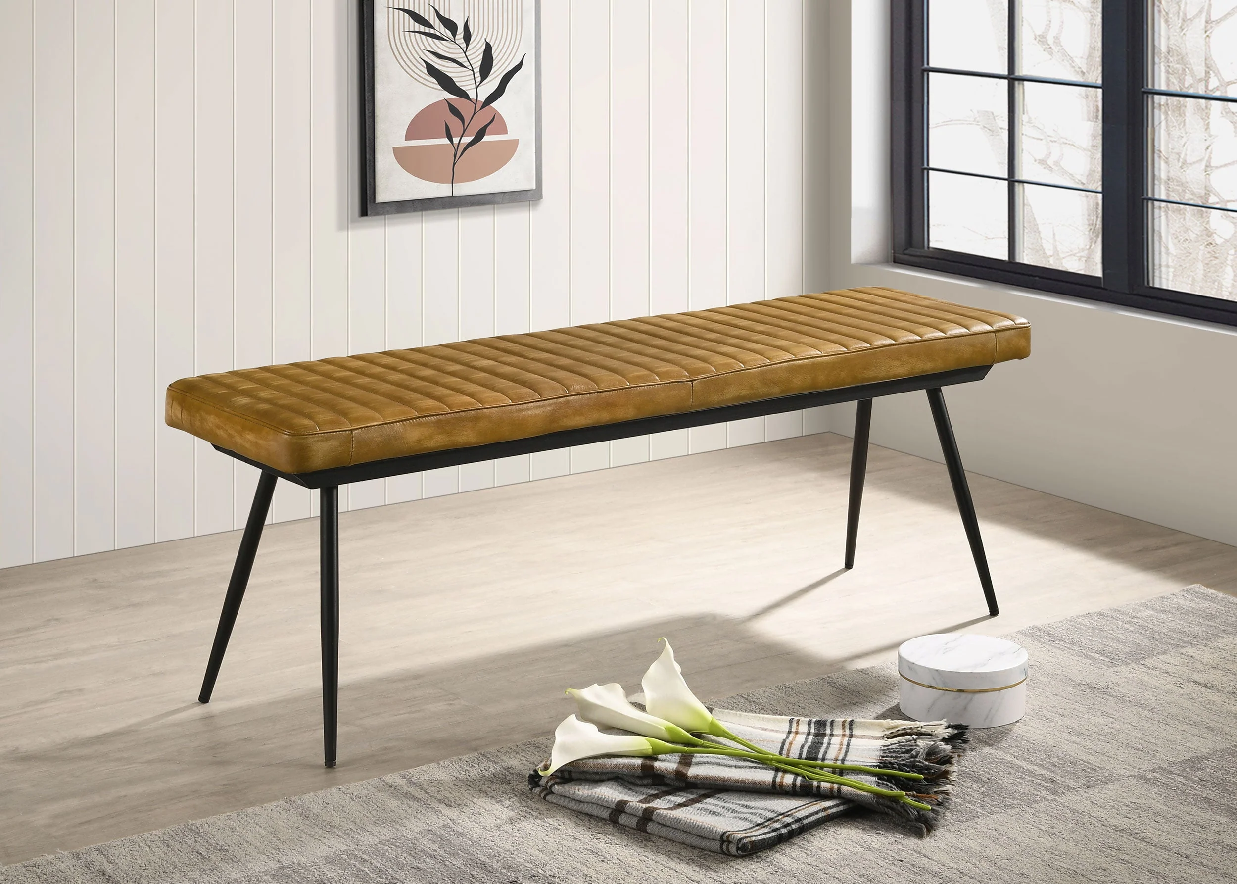 Misty Leather Upholstered Dining Bench - Image 5