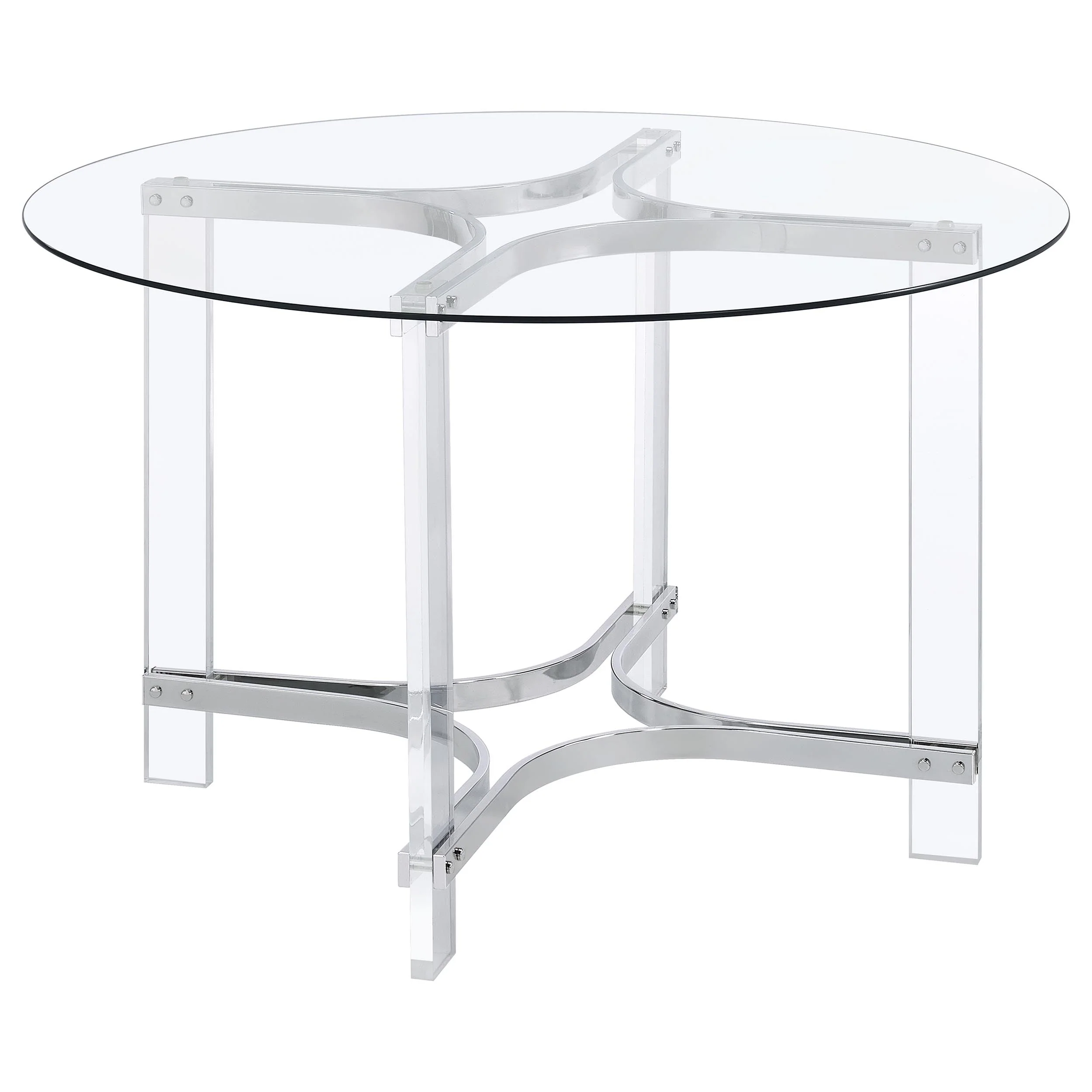 Keeling 47-inch Round Glass Top Acrylic Dining Table Chrome - Image 2