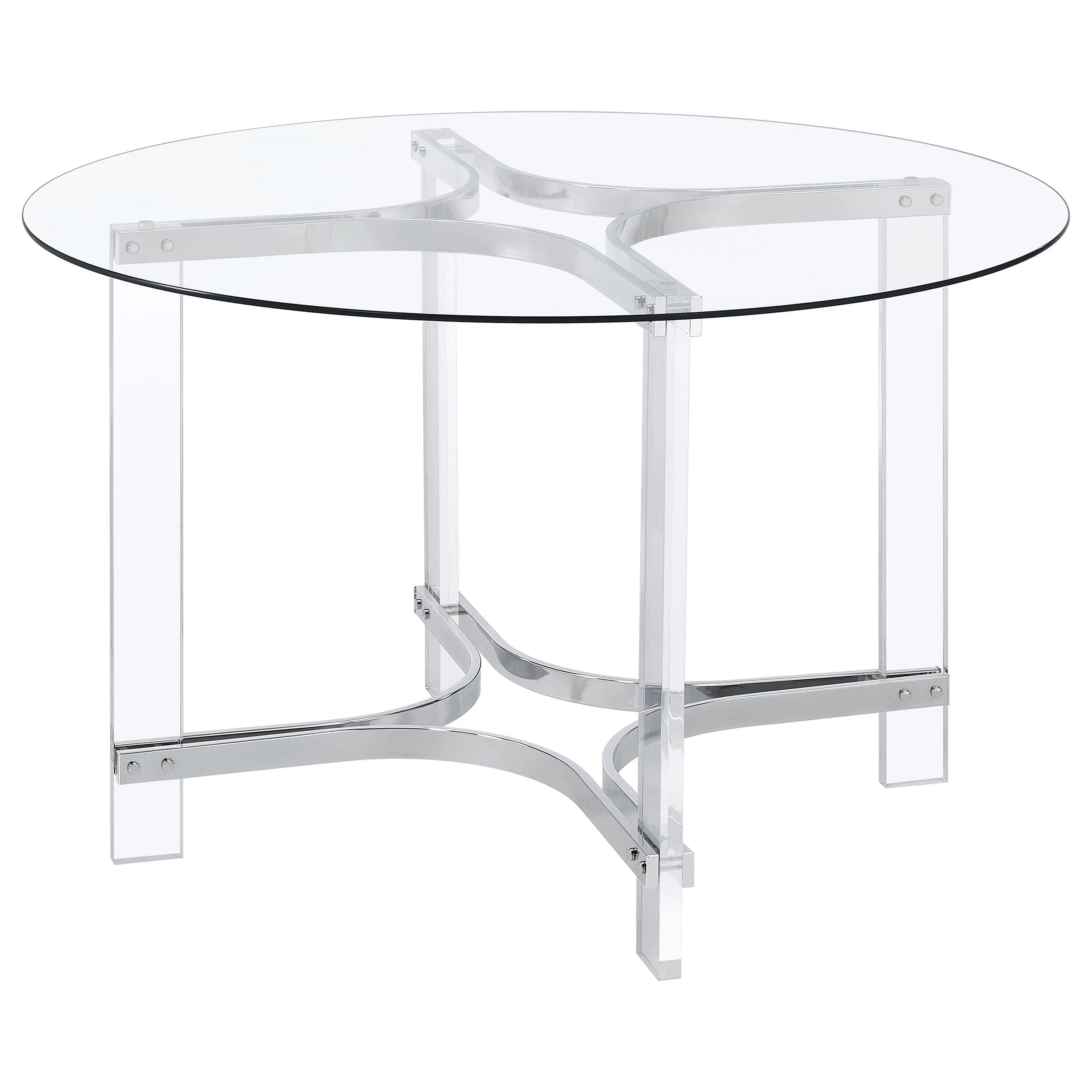 Keeling 47-inch Round Glass Top Acrylic Dining Table Chrome - Image 5