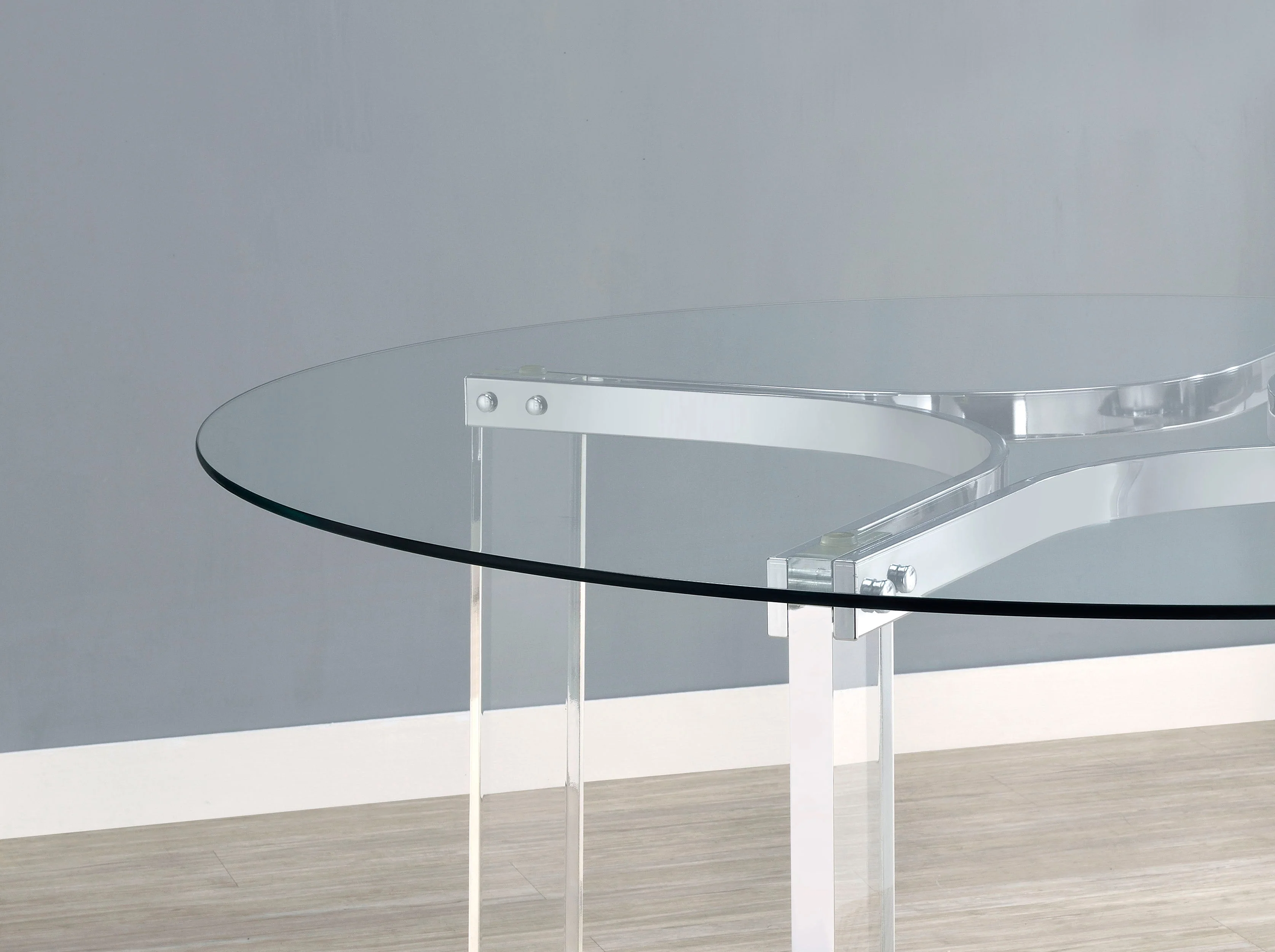 Keeling 47-inch Round Glass Top Acrylic Dining Table Chrome - Image 7