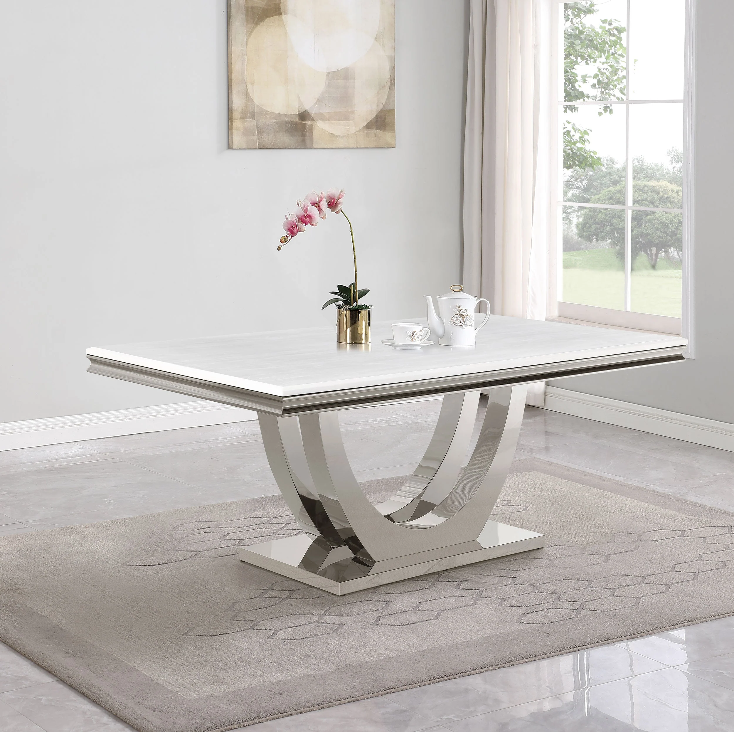 Kerwin Rectangular 71-inch Stone Top Dining Table White - Image 3