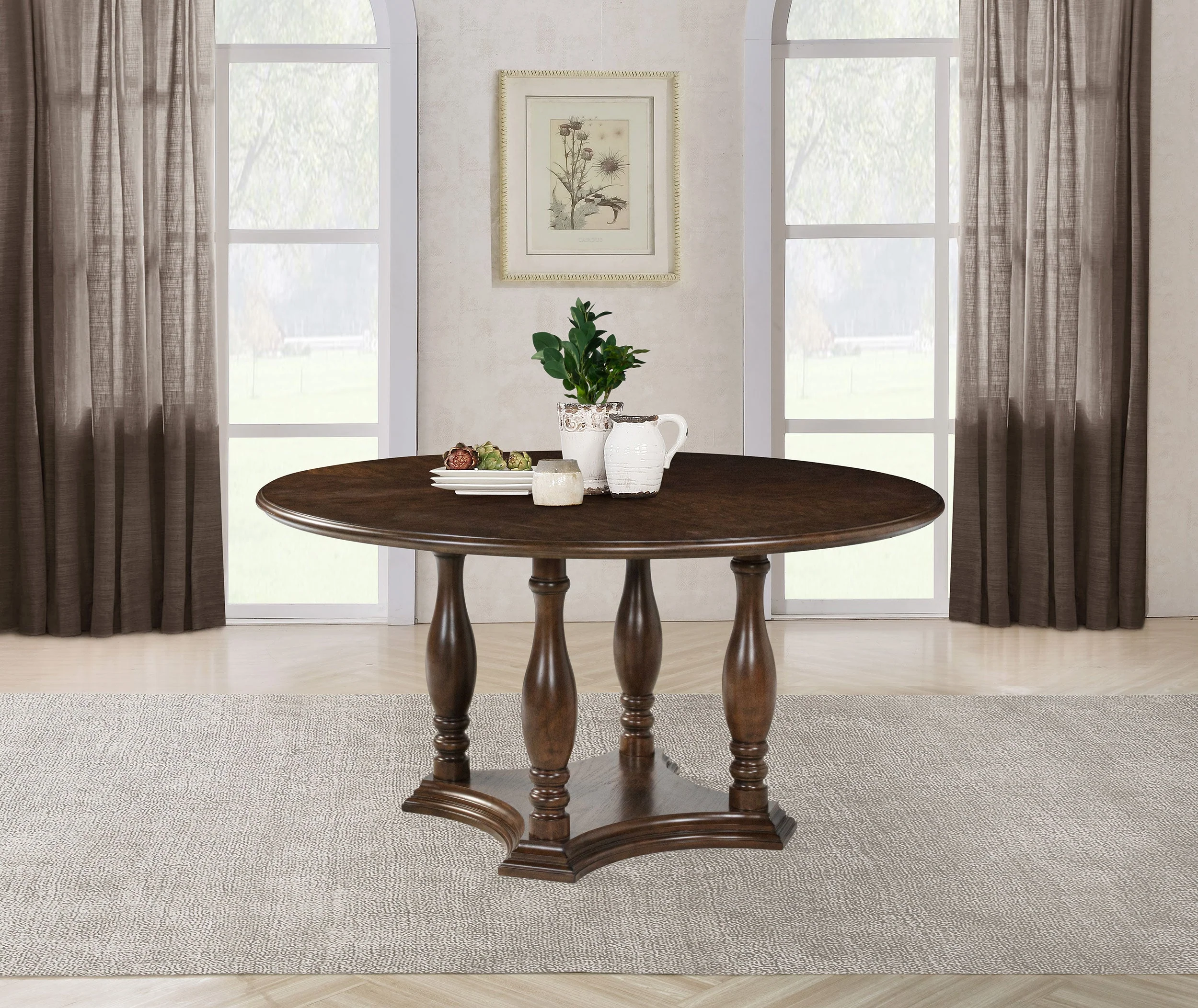 Landon 60-inch Round Wood Pedestal Dining Table Rich Brown - Image 3
