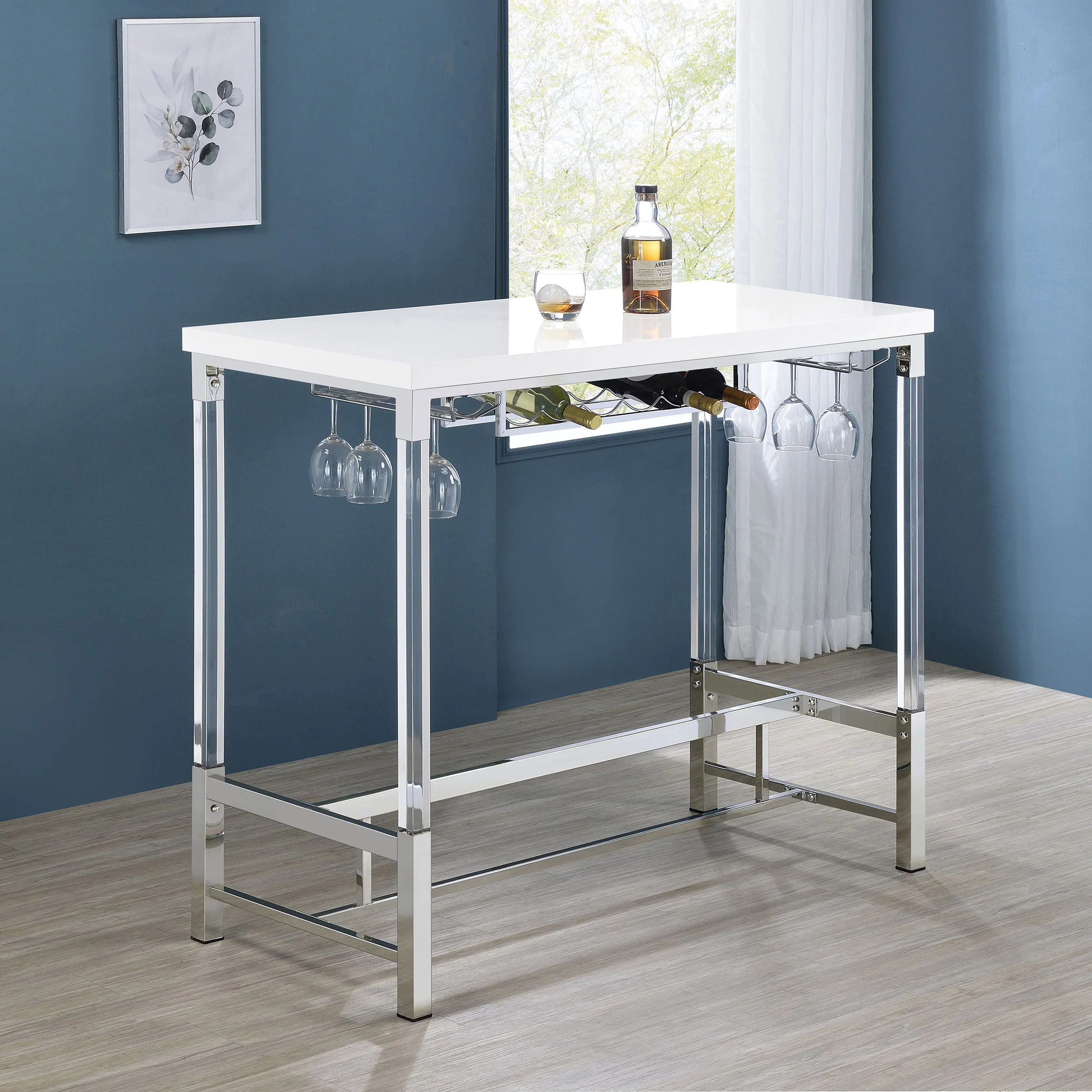 Norcrest 47-inch Acrylic Leg Bar Table White High Gloss - Image 3