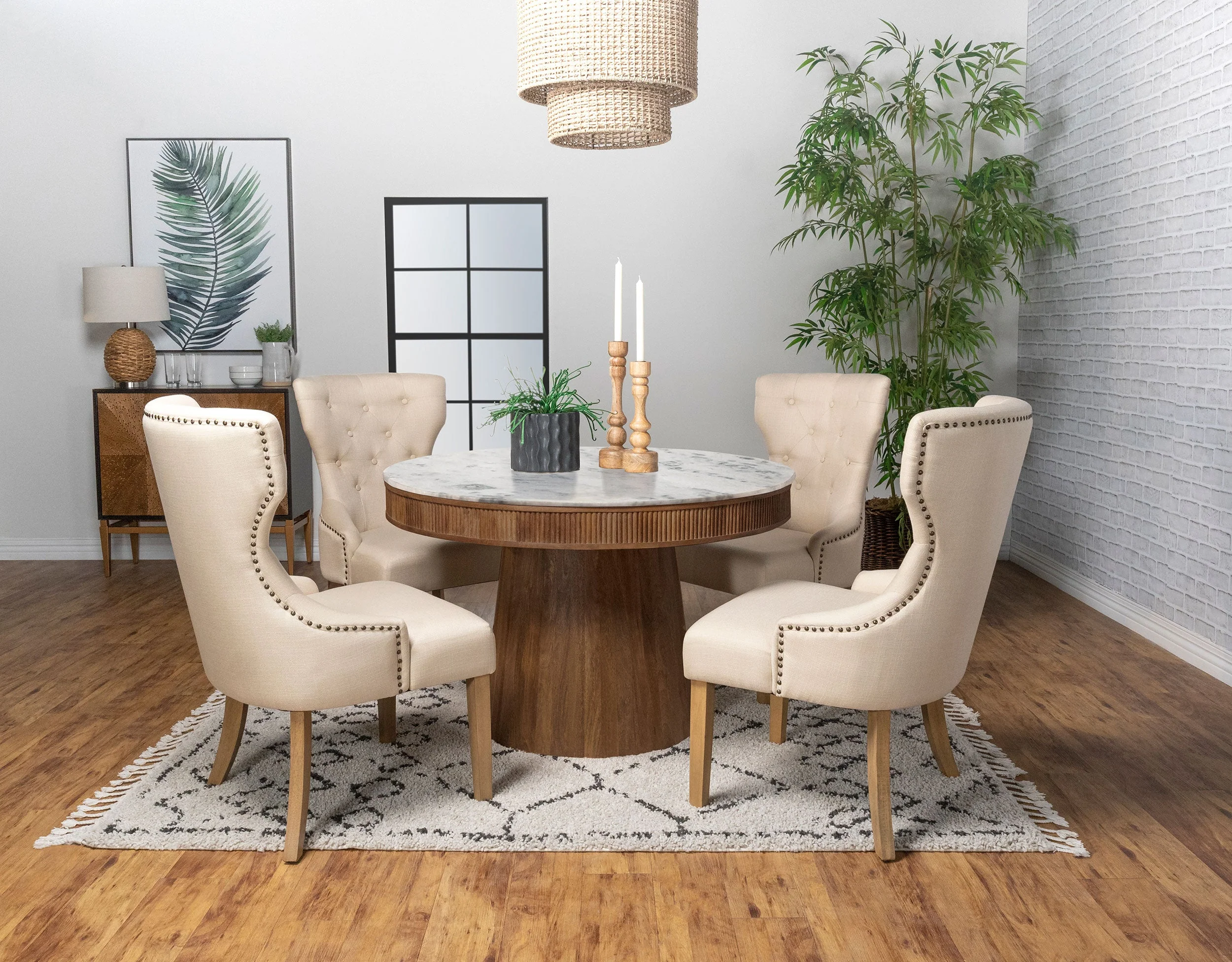 Ortega Round 46-inch Marble Top Wood Dining Table Natural - Image 8