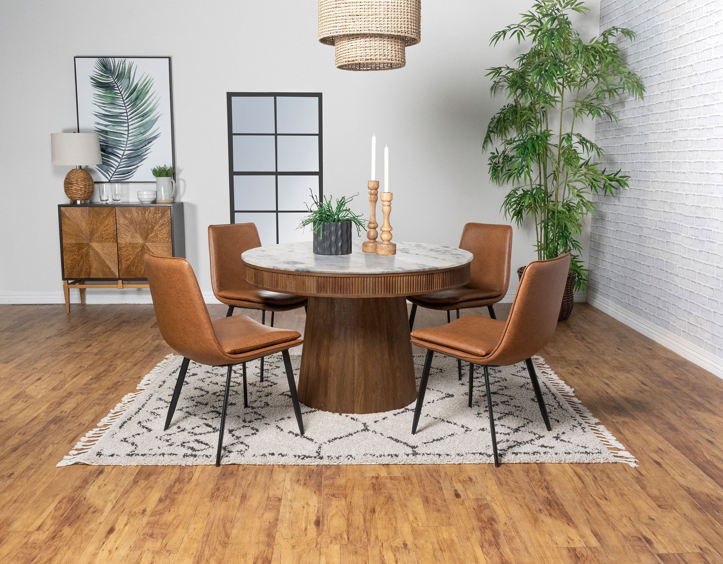 Ortega Round 46-inch Marble Top Wood Dining Table Natural - Image 9