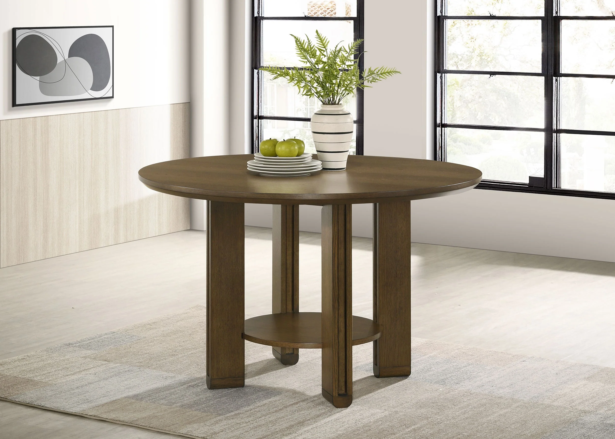 Ottowa 47-inch Round Wood Dining Table with Shelf Brown - Image 3