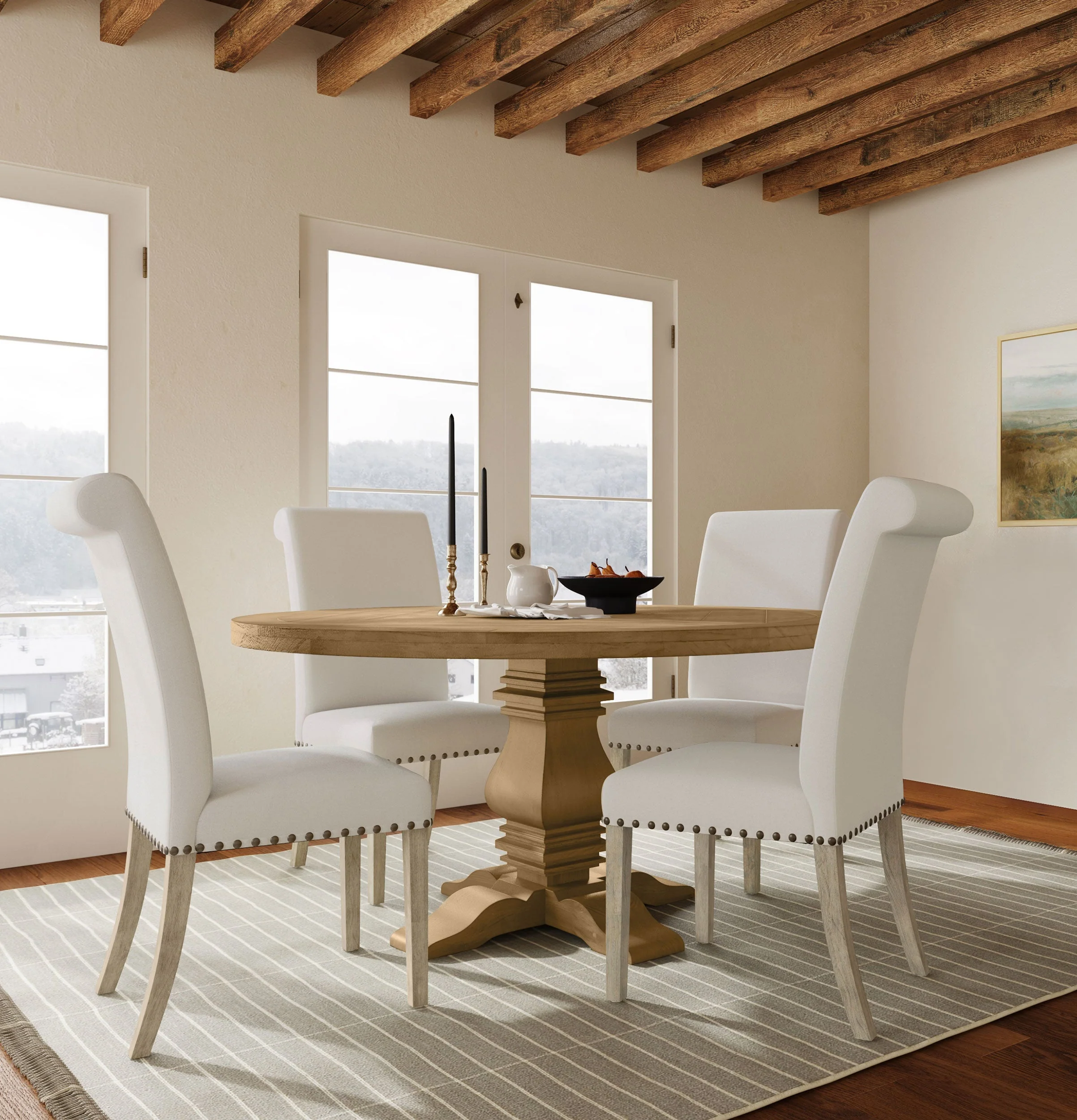 Florence Round Dining Table Set Rustic Honey - Image 3