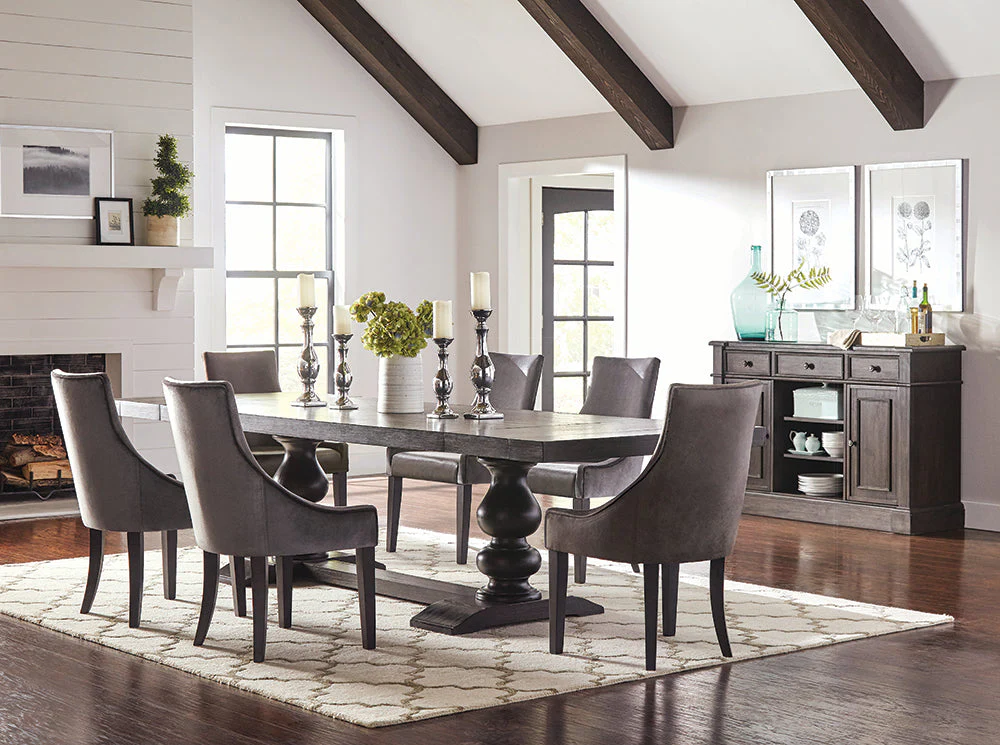 Phelps 123-inch Extension Leaf Dining Table Distressed Noir - Image 10