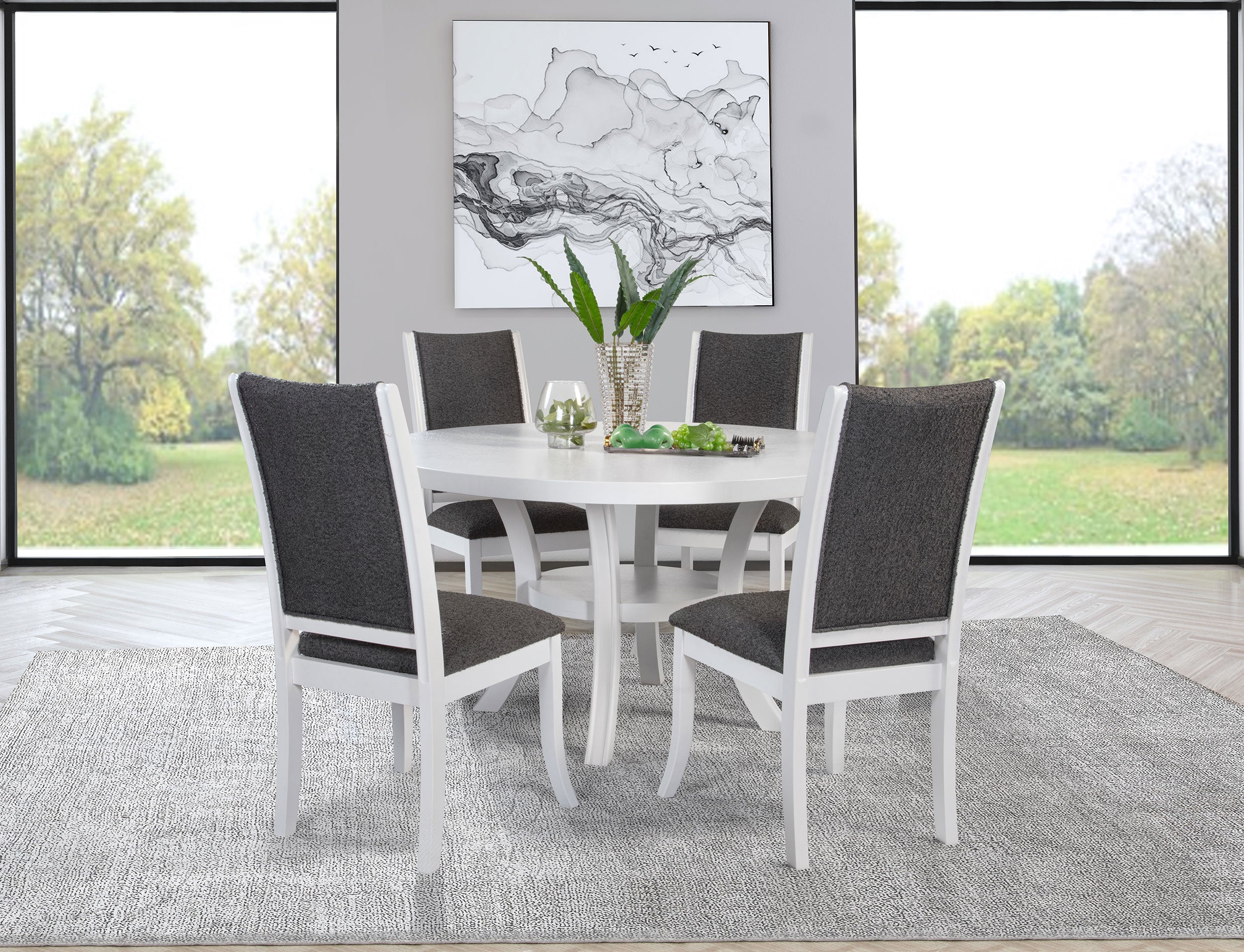 Judd 54-inch Round Wood Dining Table Set Pearl - Image 3