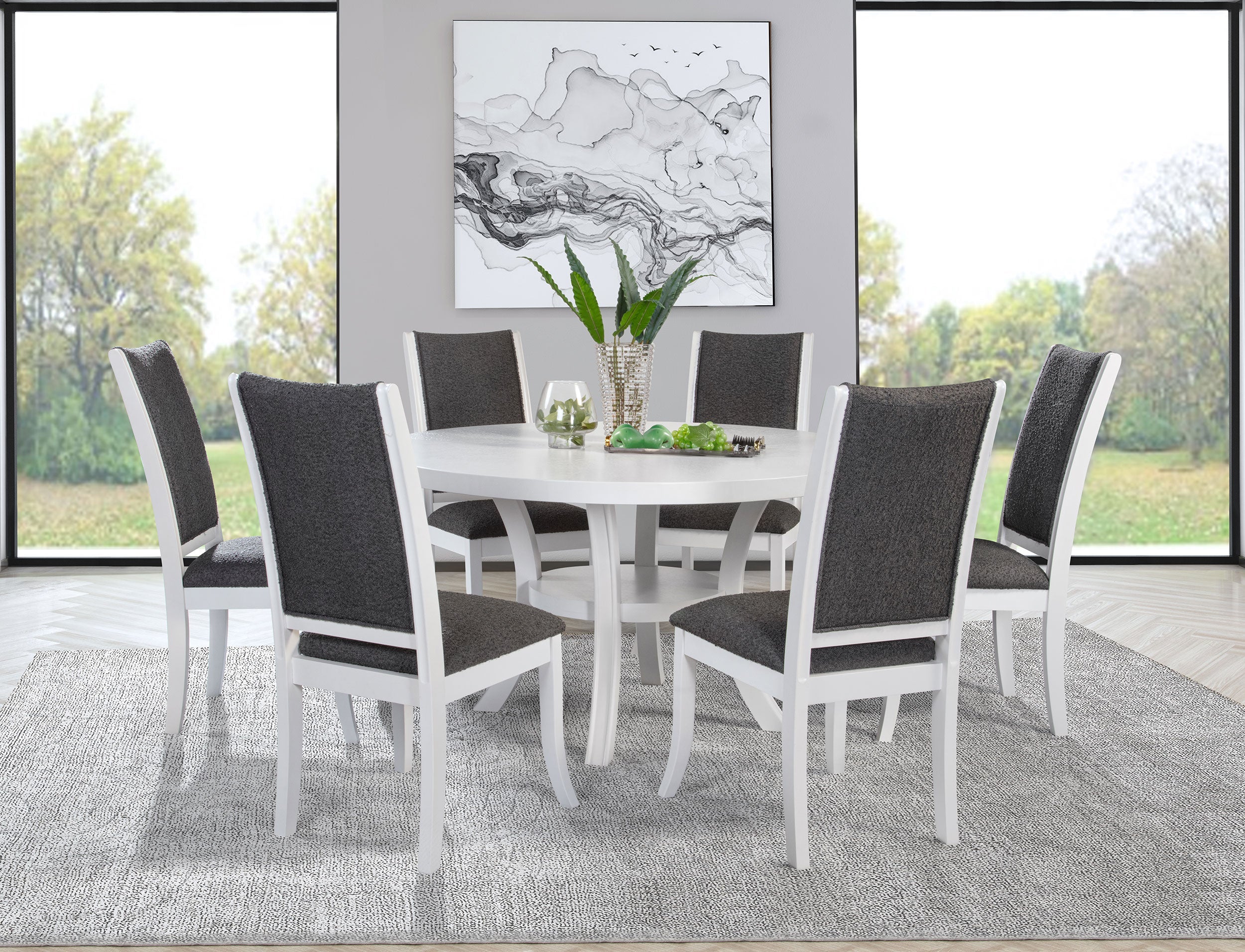 Judd 54-inch Round Wood Dining Table Set Pearl - Image 4