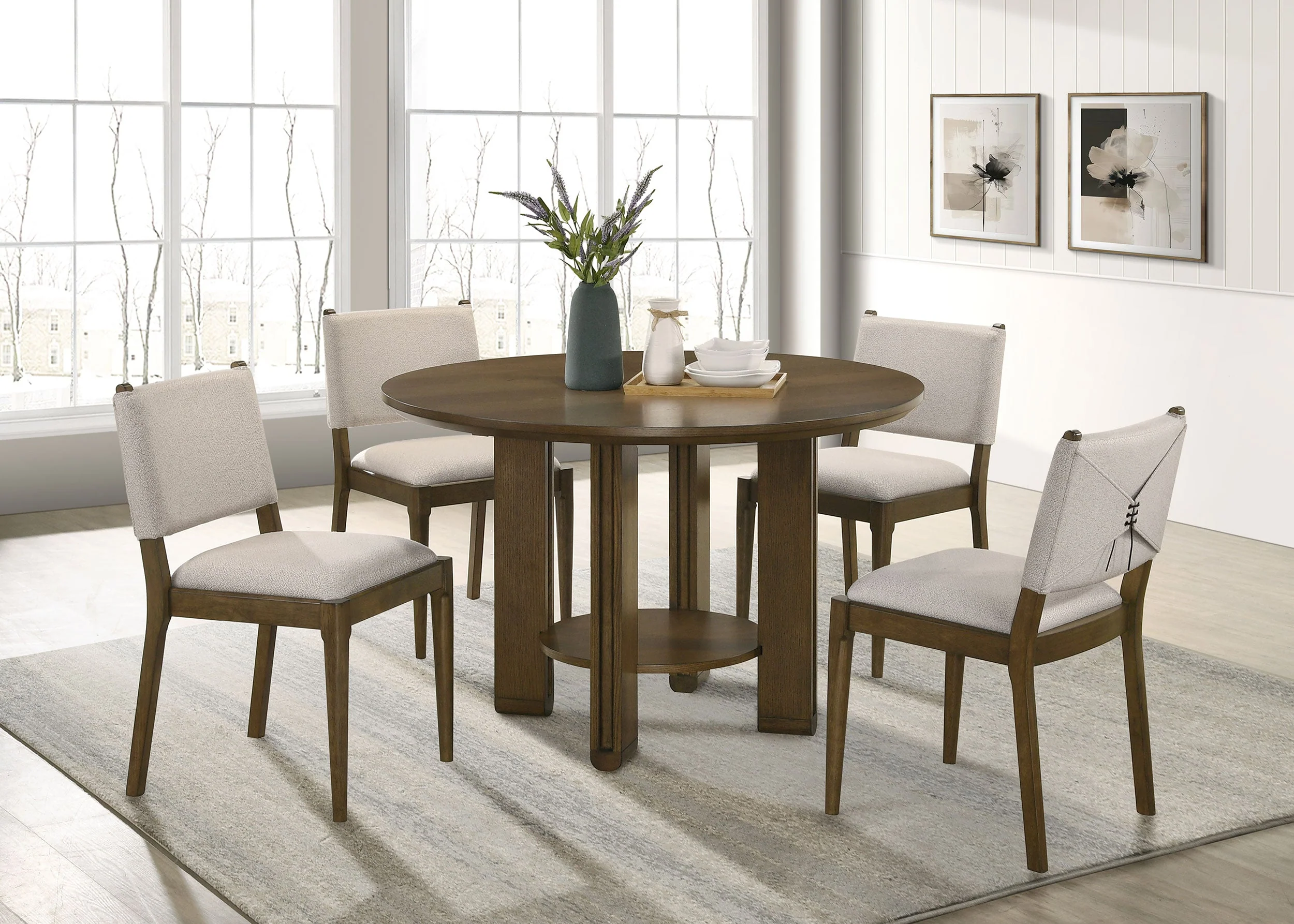 Ottowa Round Wood Dining Room Table Set Brown - Image 3