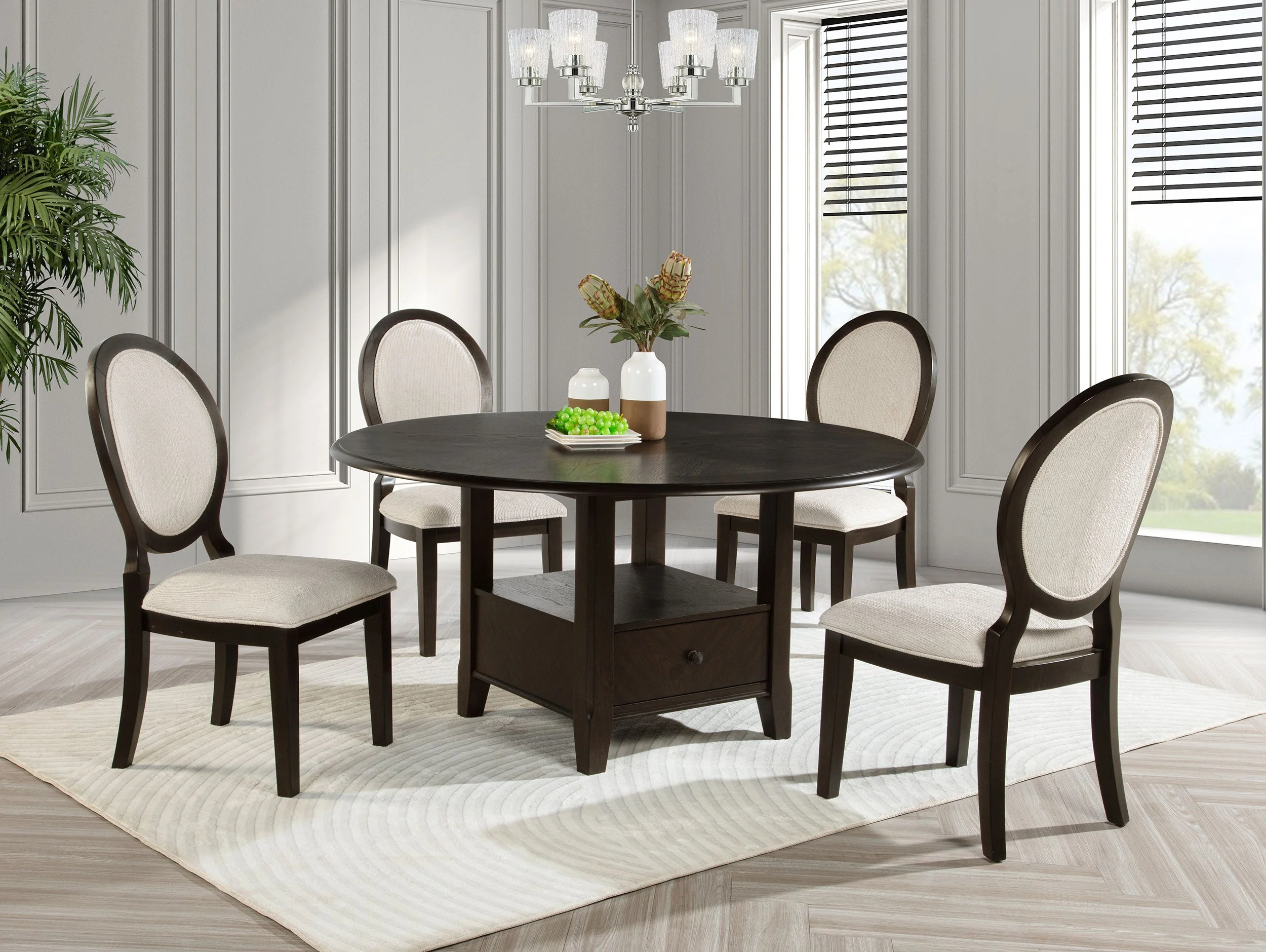Twyla 5-piece 60-inch Round Wood Dining Table Set Dark Cocoa - Image 2