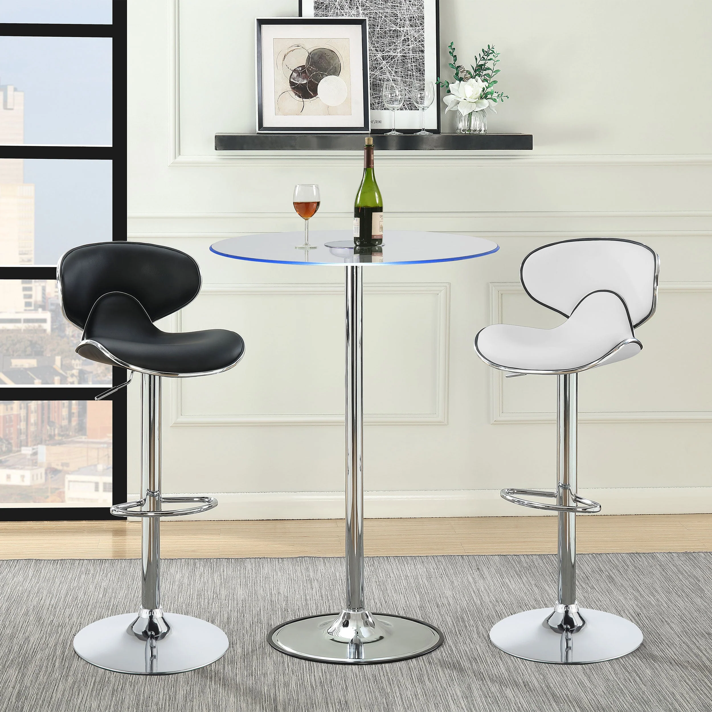 Thea Round 28-inch Glass Top LED Bistro Bar Table Chrome - Image 12