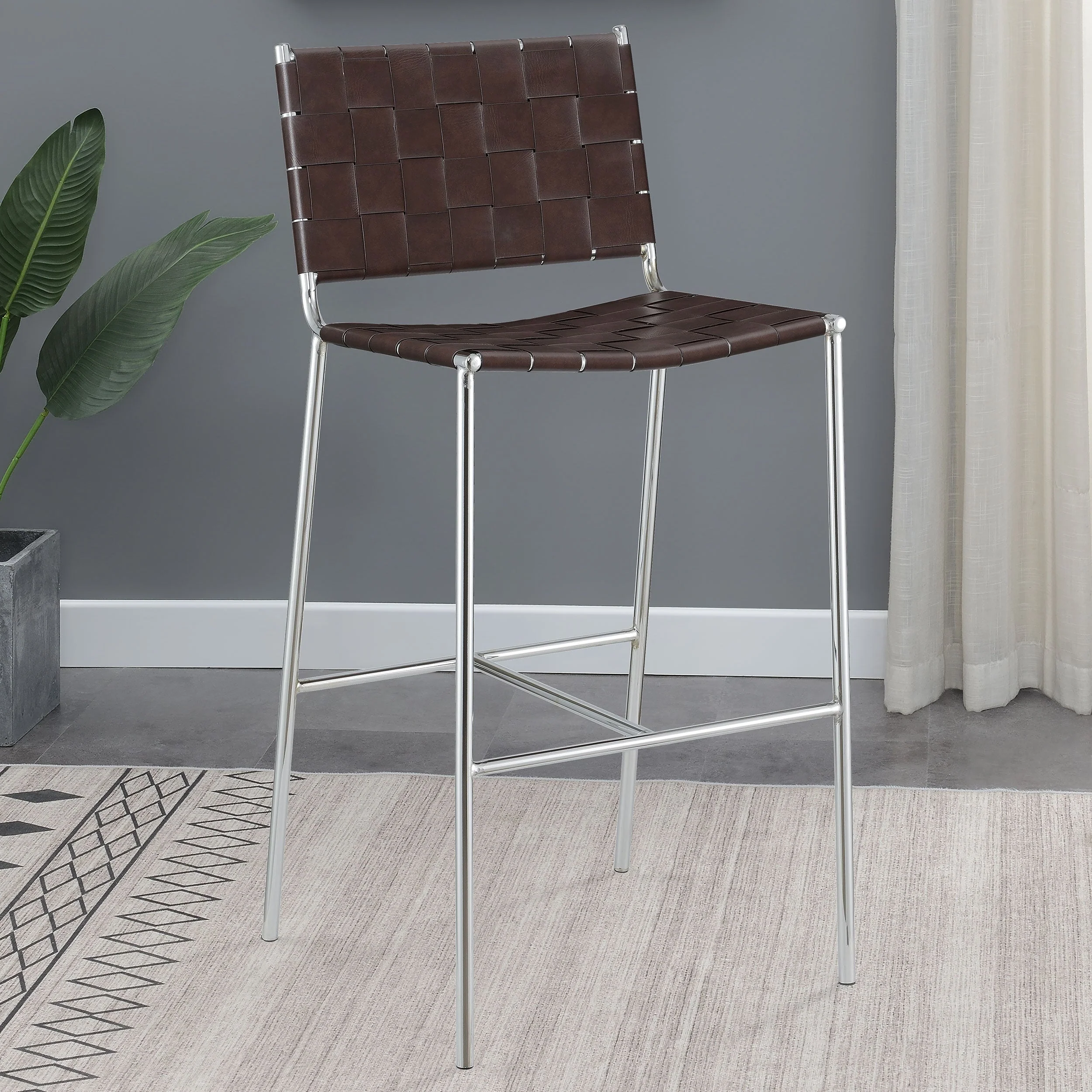 Adelaide Upholstered Pub Height Bar Stool Brown and Chrome - Image 3