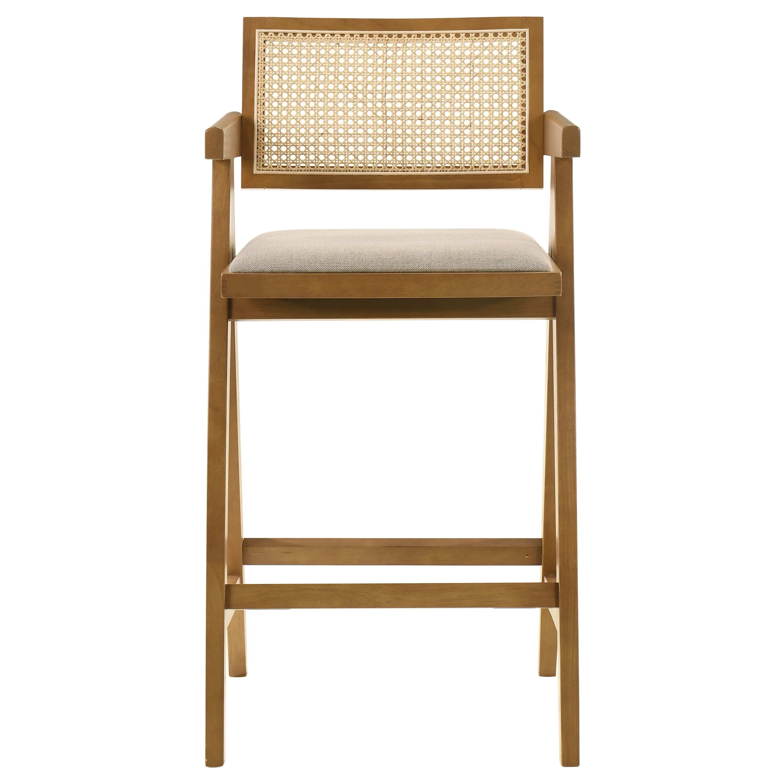 Kane Woven Rattan Wood Bar Chair Light Walnut (Set of 2) - Image 5