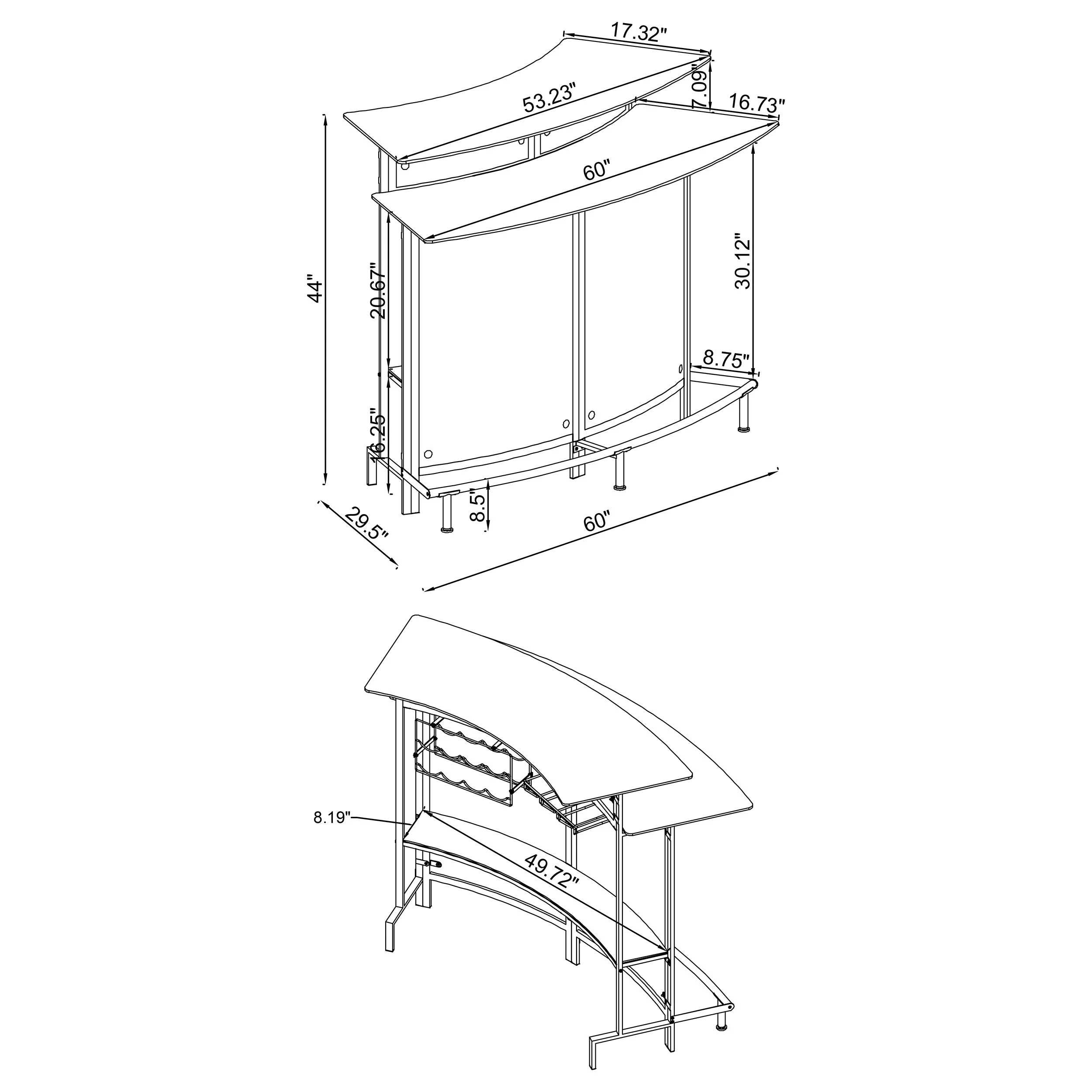 Keystone Curved Glass Top Home Bar Wine Cabinet Black - Image 10