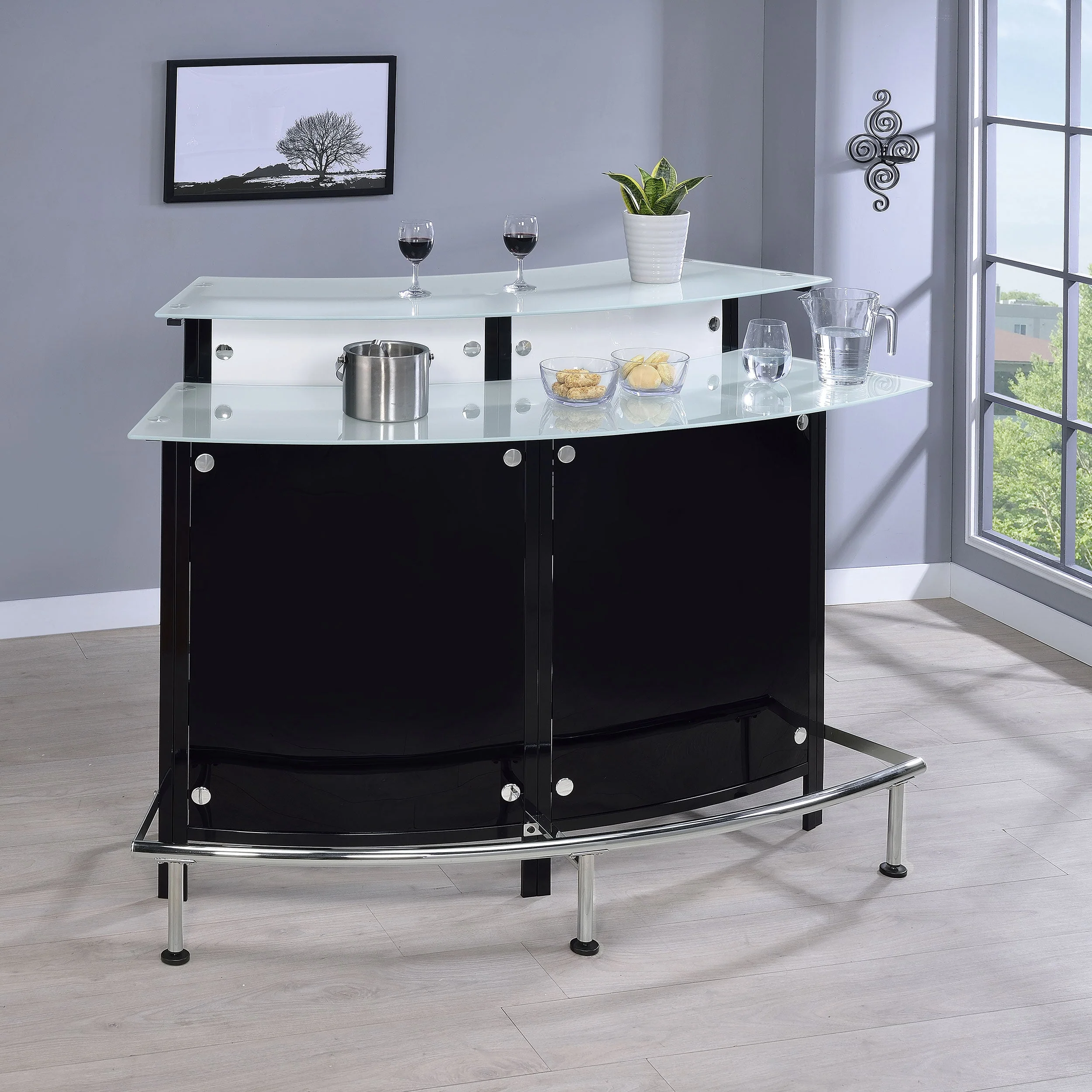 Keystone Curved Glass Top Home Bar Wine Cabinet Black - Image 3