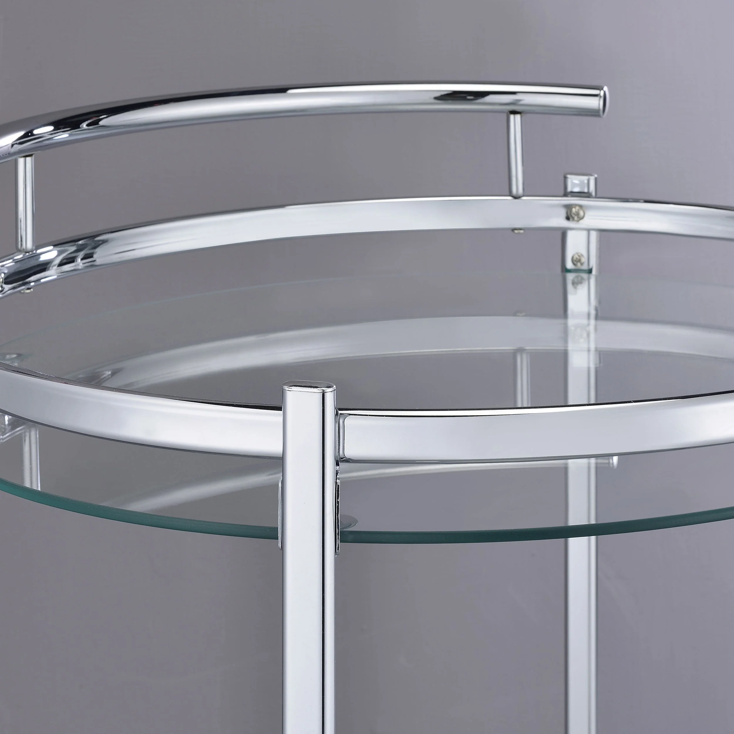 Chrissy Round Glass Shelf Metal Bar Cart Chrome - Image 11