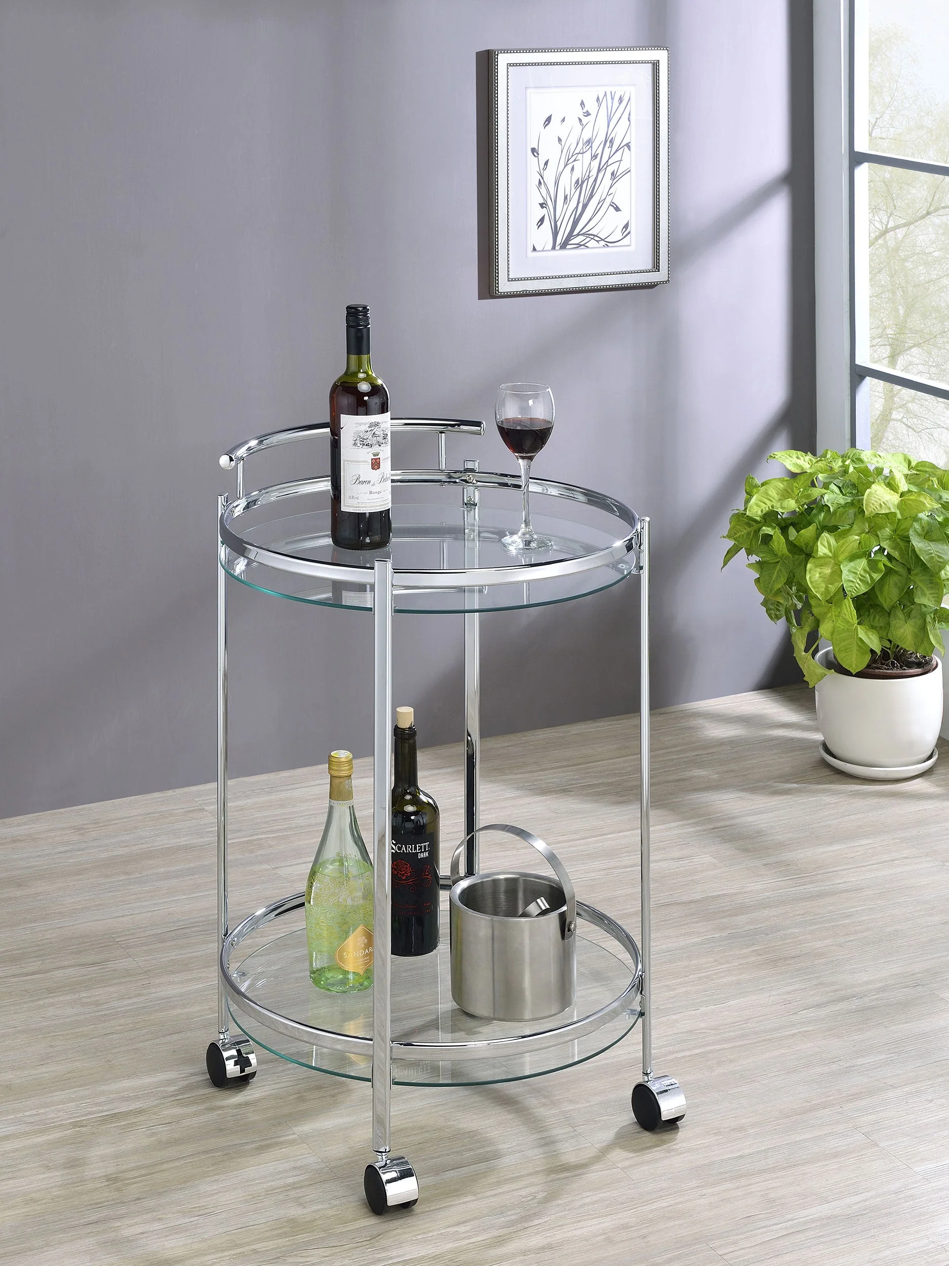 Chrissy Round Glass Shelf Metal Bar Cart Chrome - Image 3