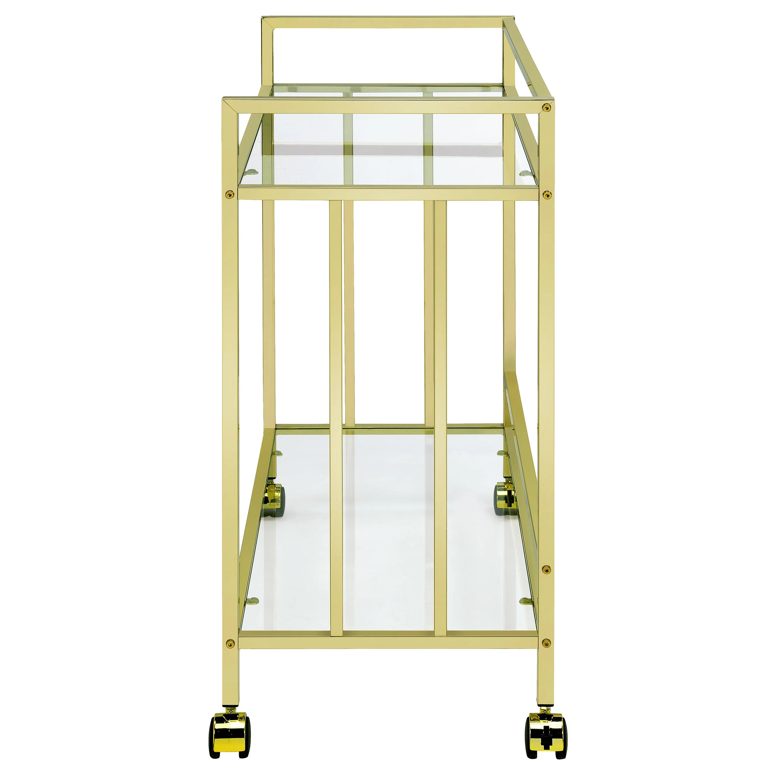 Cara 2-tier Rectangular Glass Shelf Metal Bar Cart Brass - Image 9