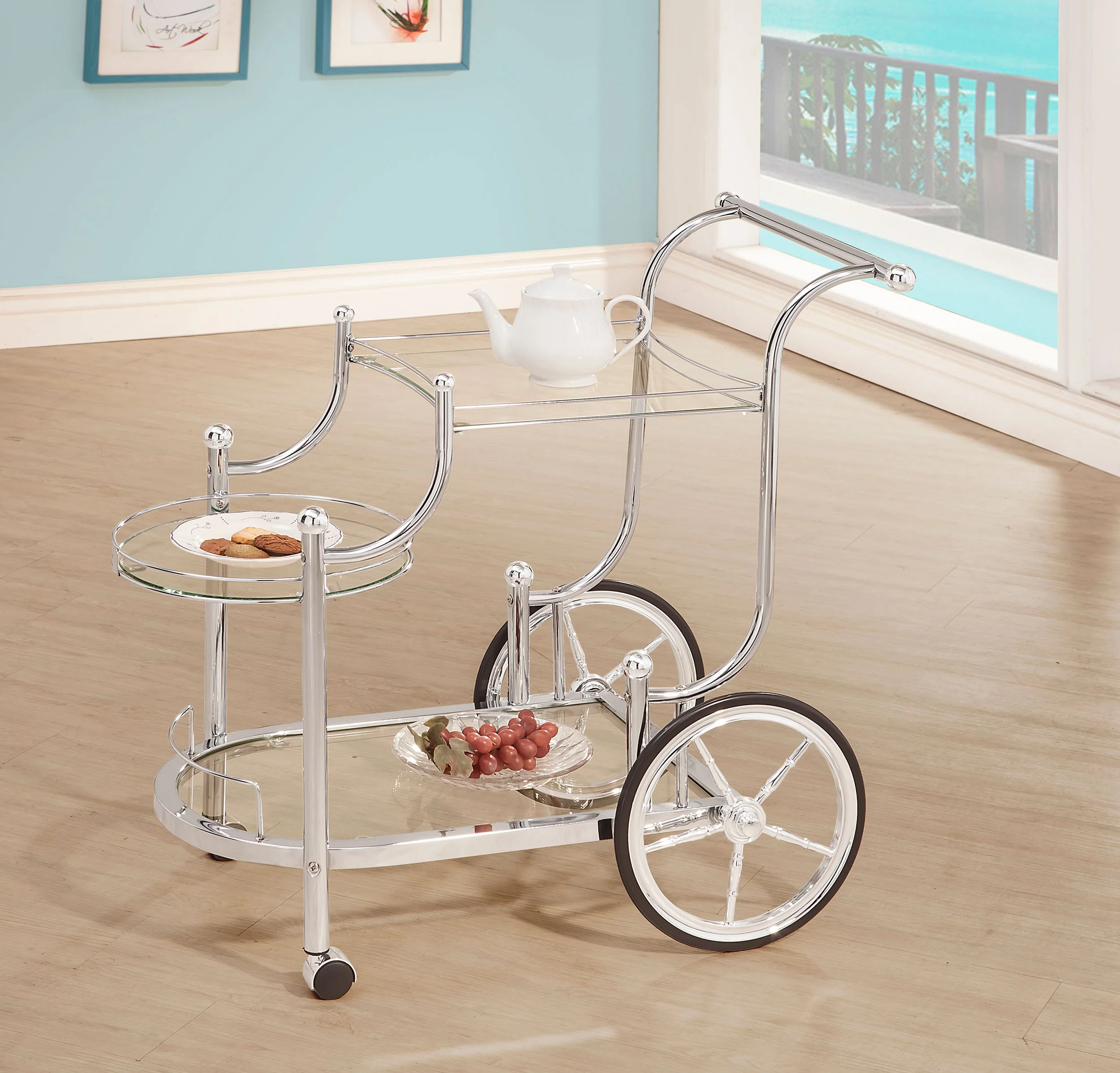 Sarandon 3-tier Glass Shelf Metal Bar Cart Chrome - Image 3