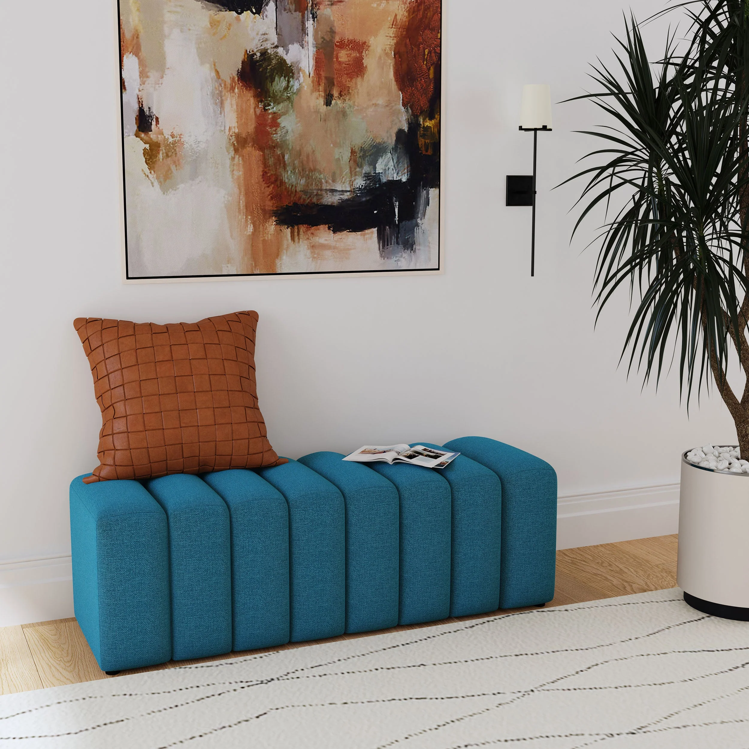 Summer Fabric Upholstered Tufted Accent Bench - Image 8