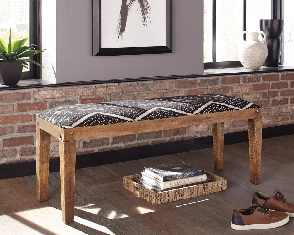 Lamont Fabric Upholstered Accent Bench Black and Natural - Image 3
