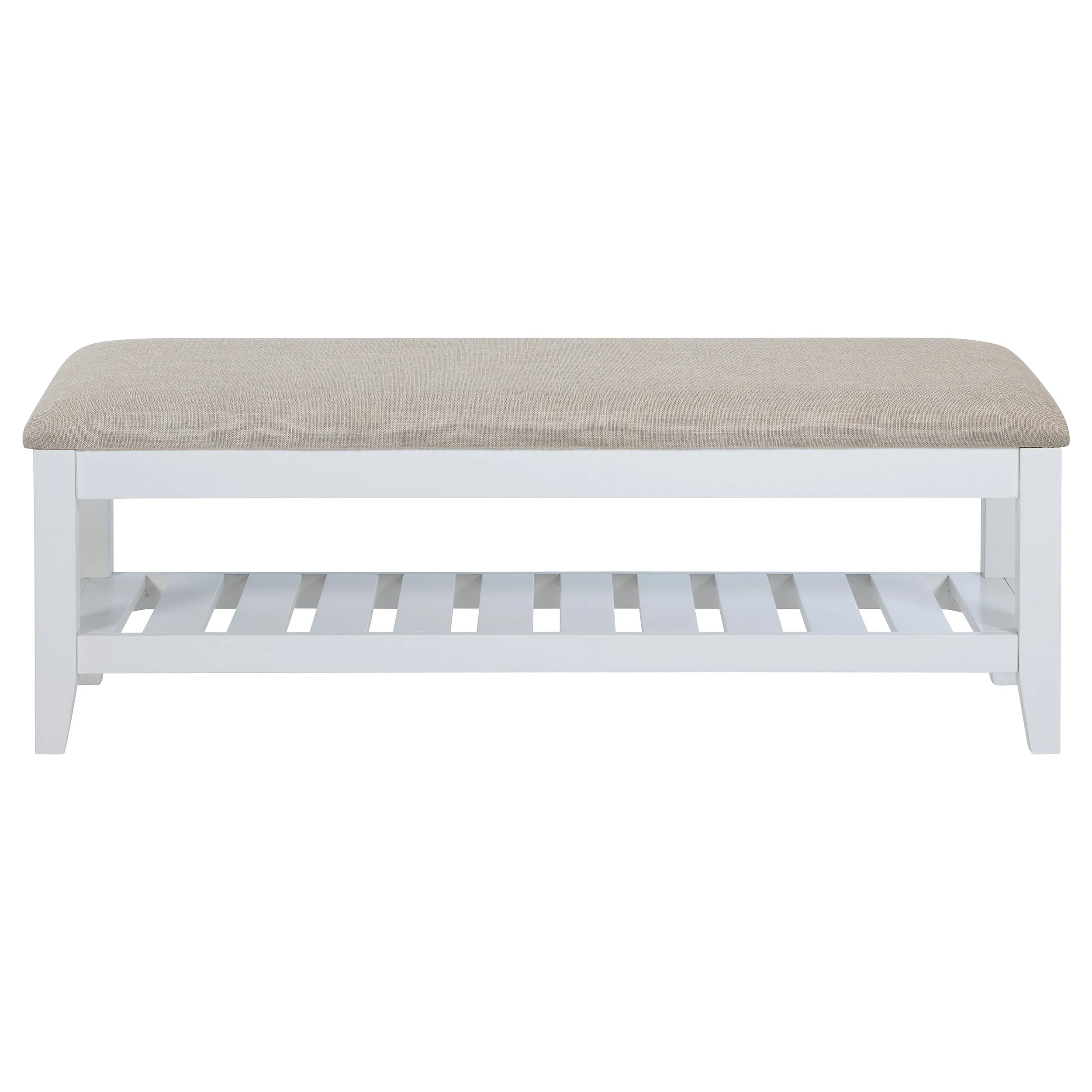 Bexhill Upholstered Rectangular Bench with Shelf White - Image 4
