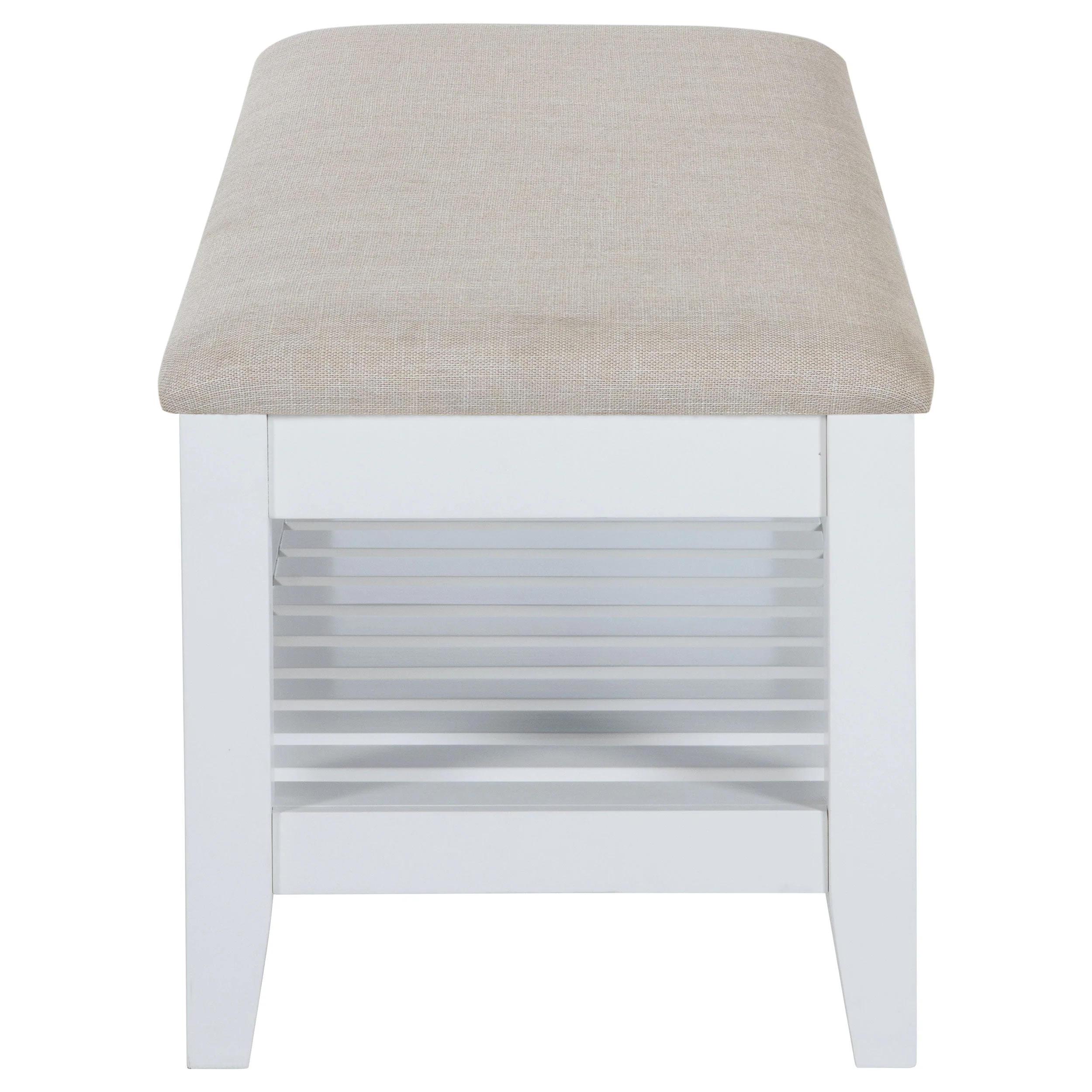Bexhill Upholstered Rectangular Bench with Shelf White - Image 5
