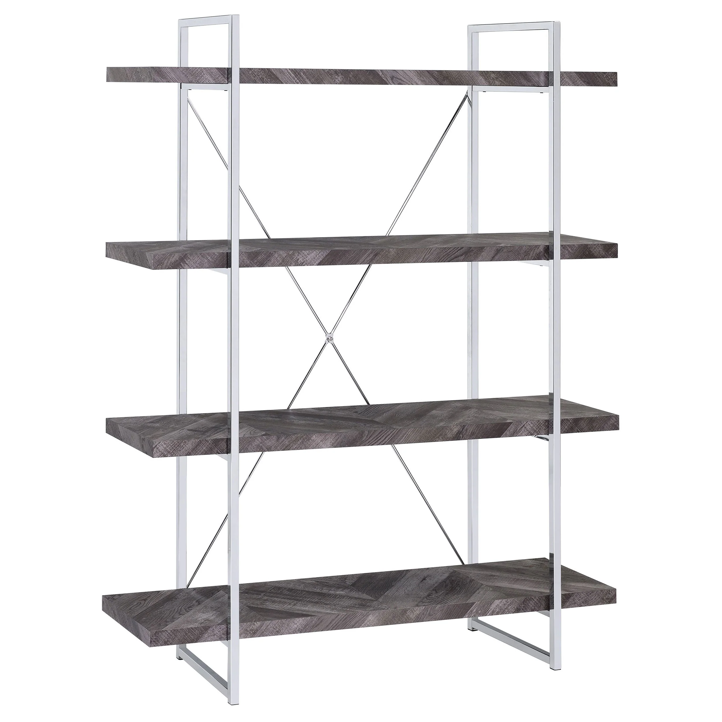 Grimma 63-inch 4-shelf Bookshelf Rustic Grey and Chrome - Image 2