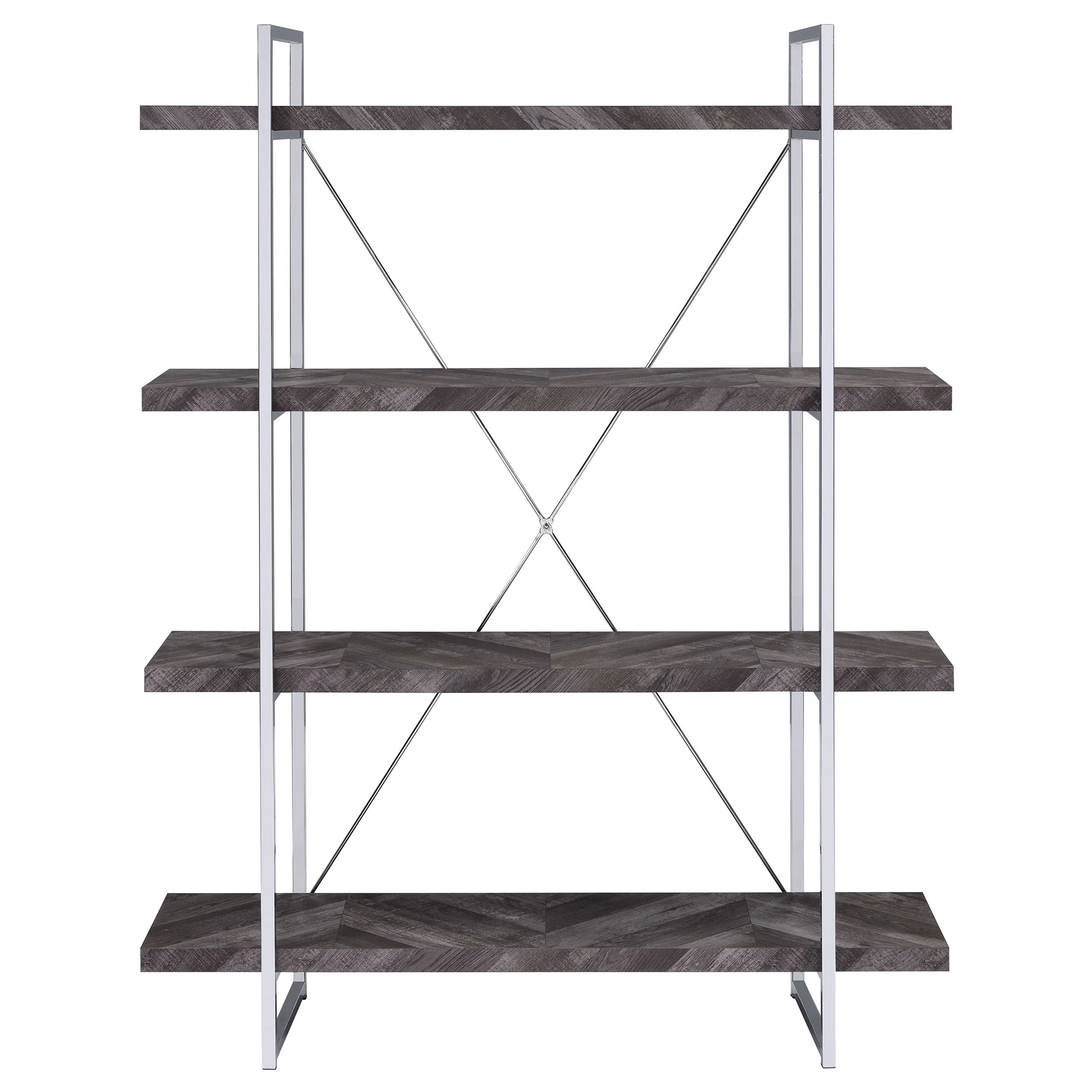 Grimma 63-inch 4-shelf Bookshelf Rustic Grey and Chrome - Image 4
