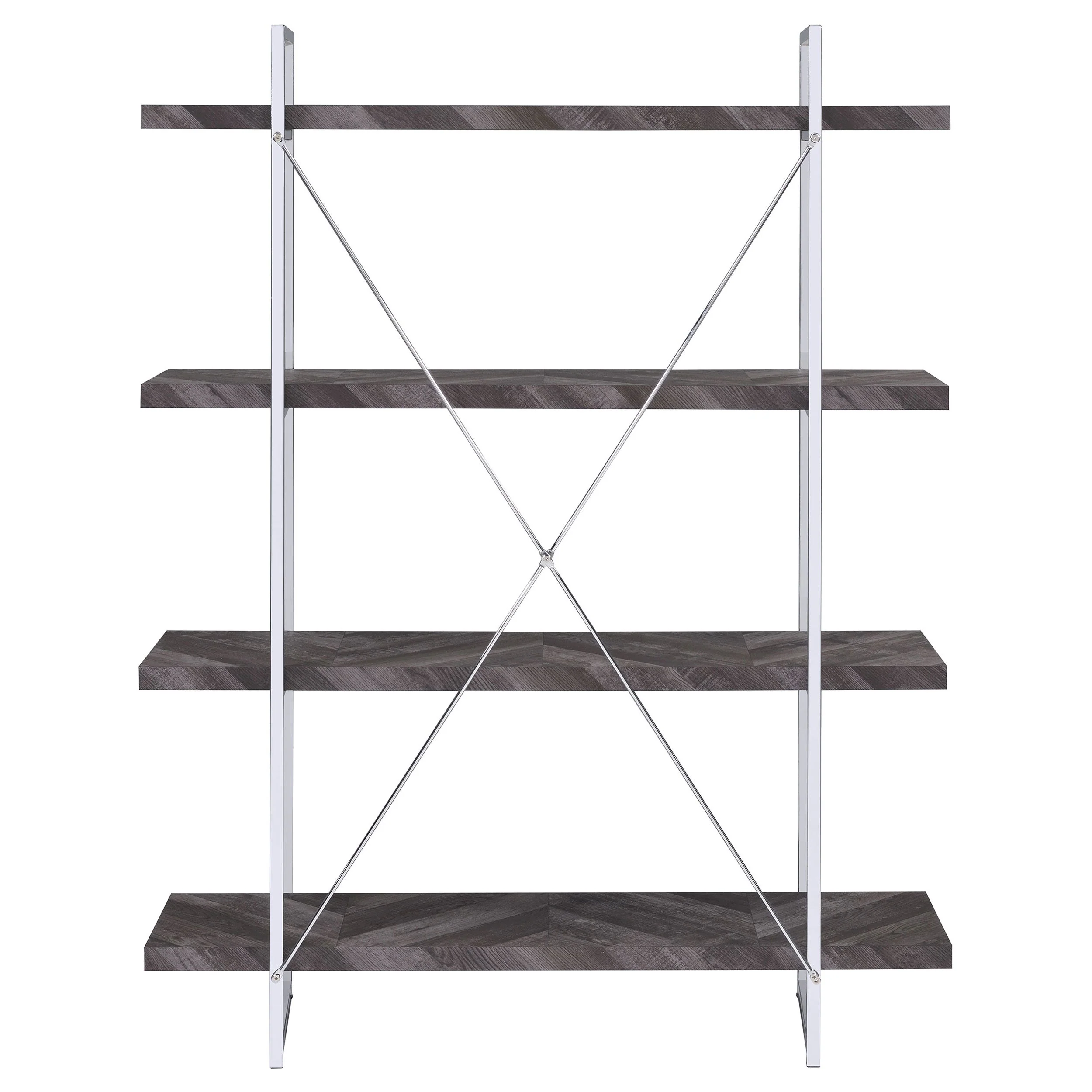 Grimma 63-inch 4-shelf Bookshelf Rustic Grey and Chrome - Image 8