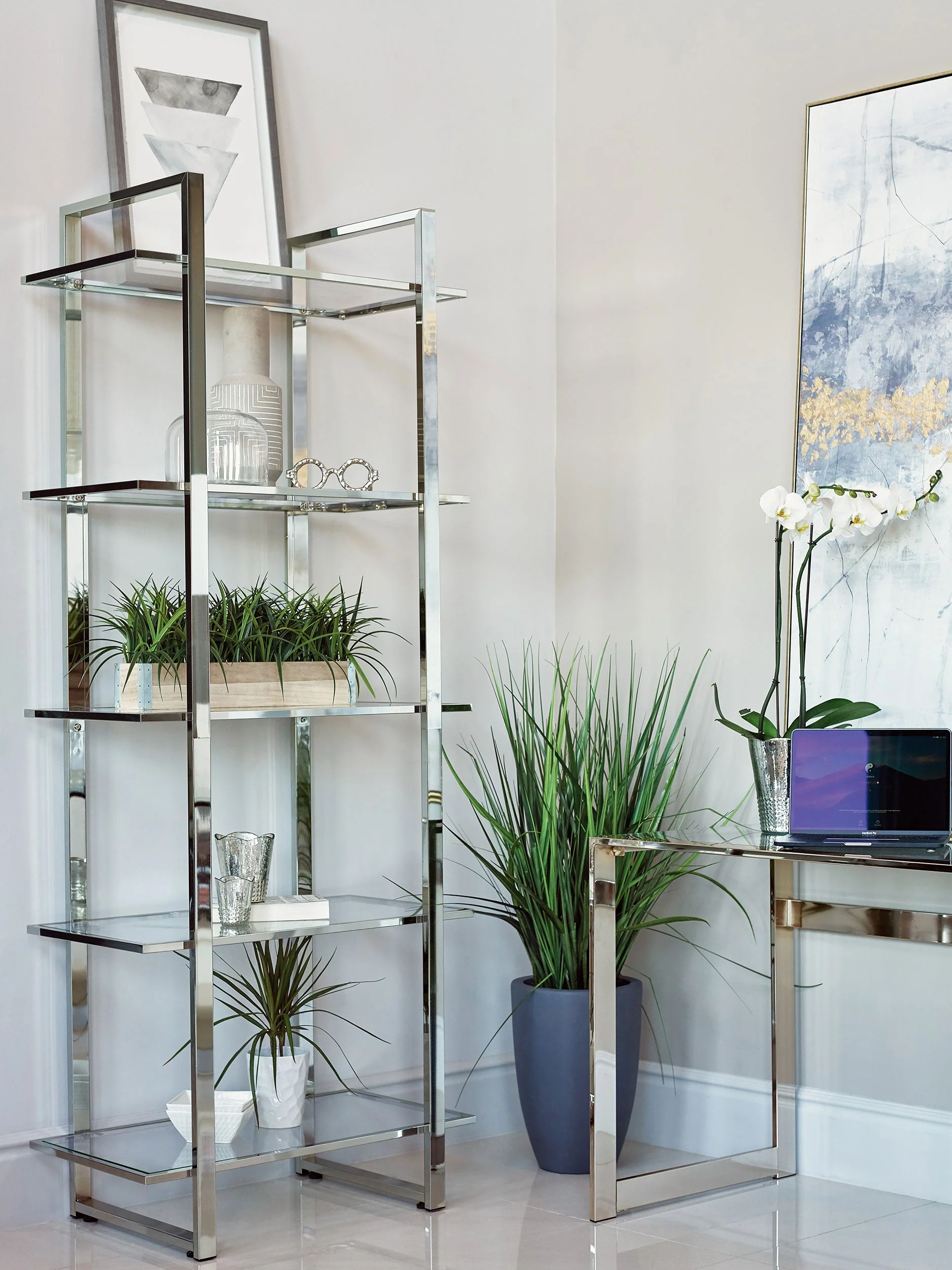 Hartford 79-inch 5-shelf Glass Bookshelf Chrome - Image 3
