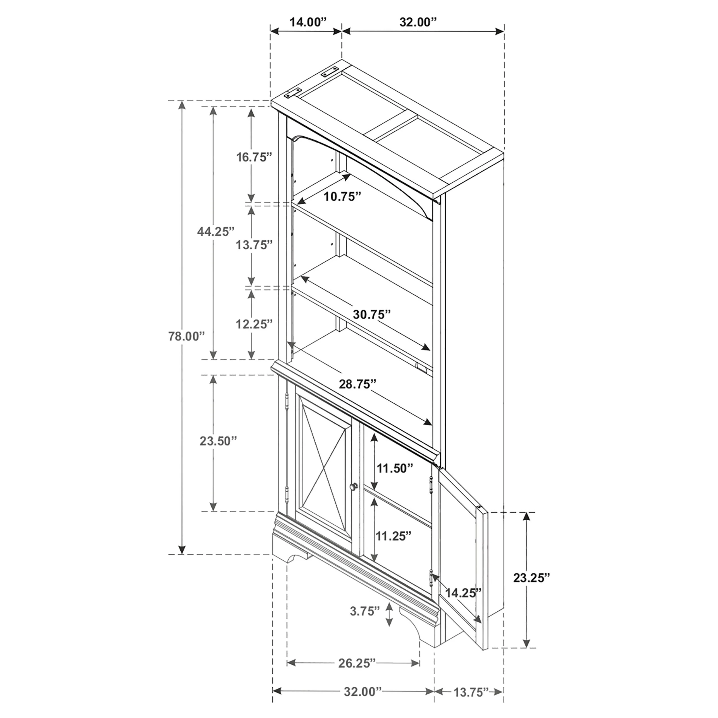Hartshill 78-inch 3-shelf Cabinet Bookcase Burnished Oak - Image 11